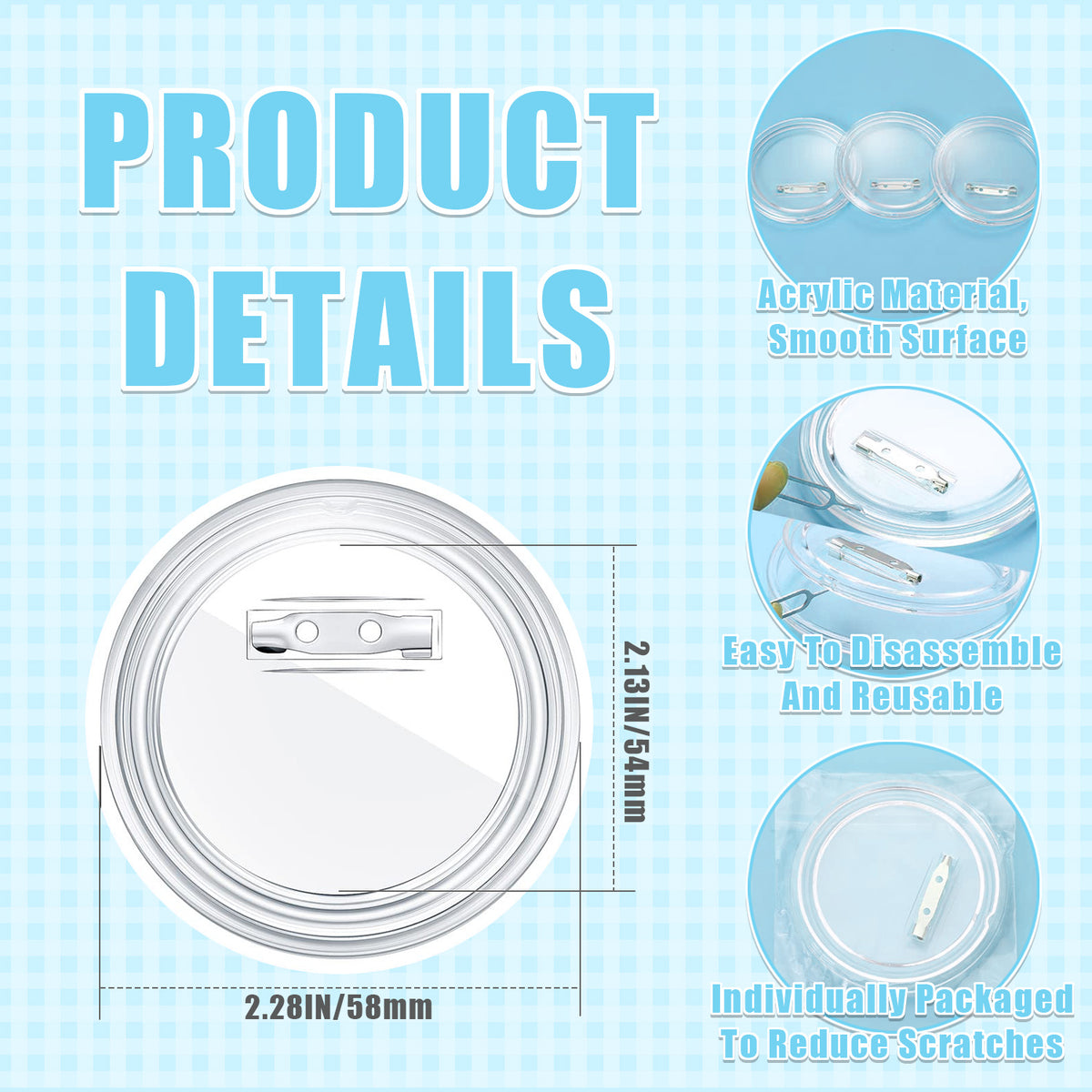 Style-Carry 30 Pcs 2.3inch Blank Acrylic Pin Badges, Plastic Clear Craft Button with Safety Pins, Reusable for DIY Crafts, Custom Picture