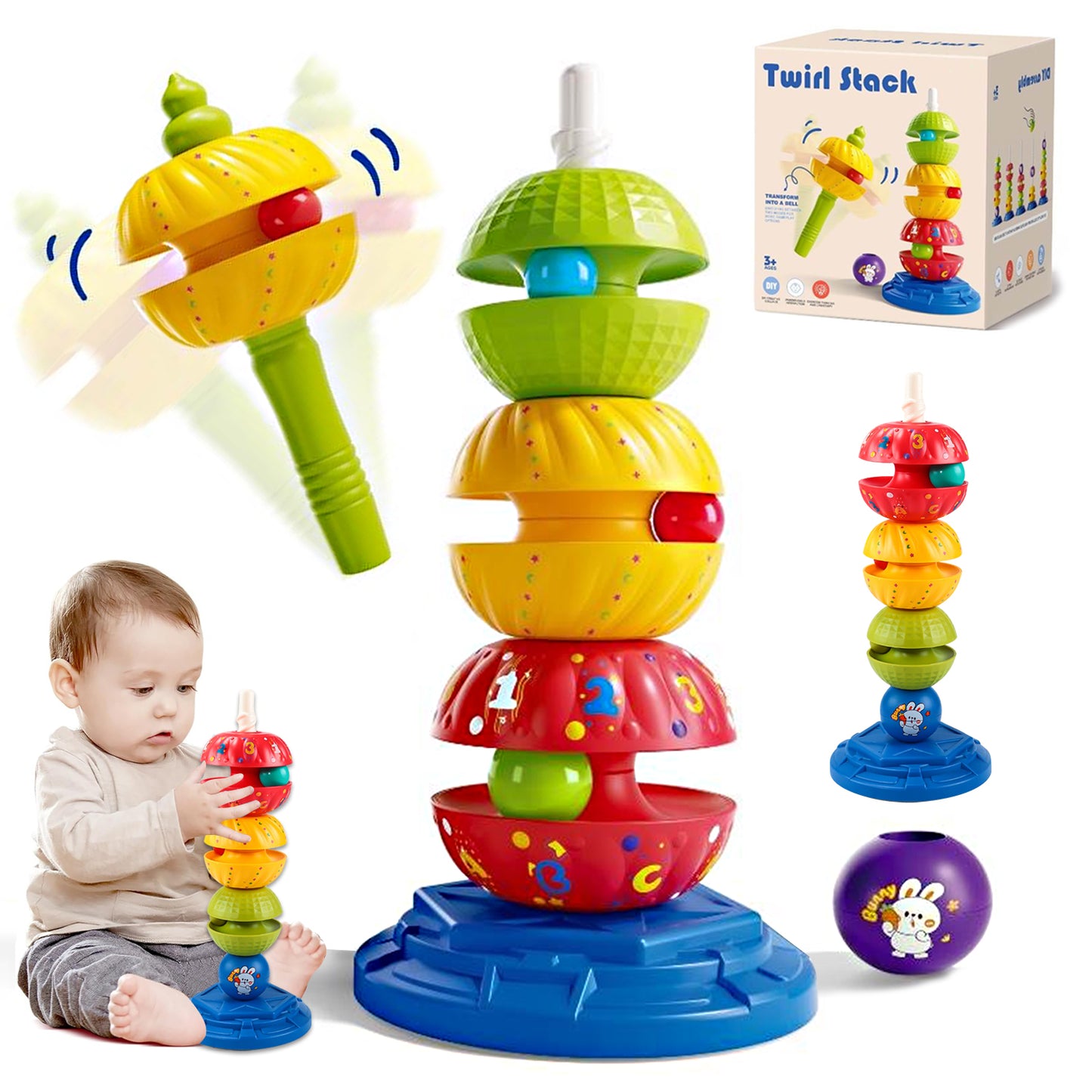 Baby Toys for 12-24 Months, Montessori  Spinning Stacking Toys for 1 Year Old, Shape Sorter Toy for Toddlers 1-3, Learning Toys for 1 2 3 Year Old Boys Girls