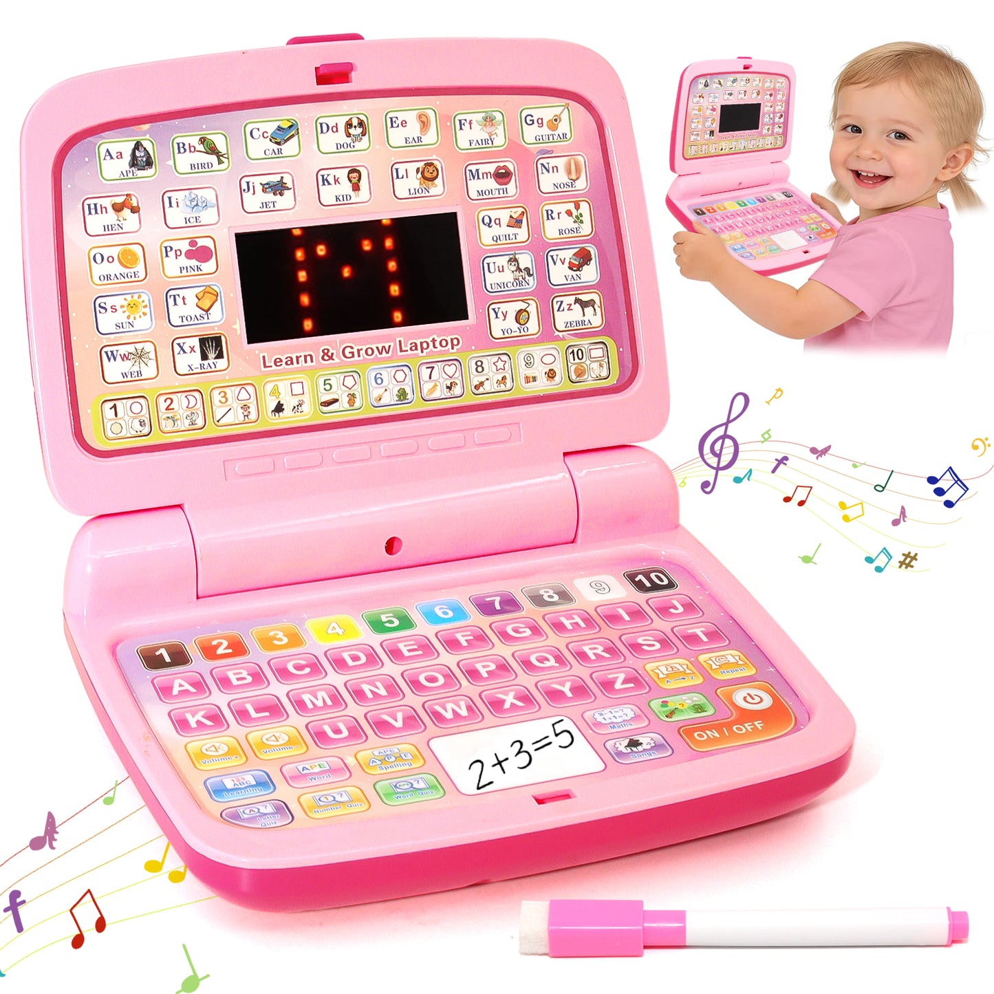 Learning Toys for Toddlers 1 2 3 Year Old Boys Girls, Interactive Educational Laptop Toys with Music and Lights, Toddler Toys for Girls 2 3 4 5 Years Old, Birthday Gifts Toddler Toys 1-3 for Girls