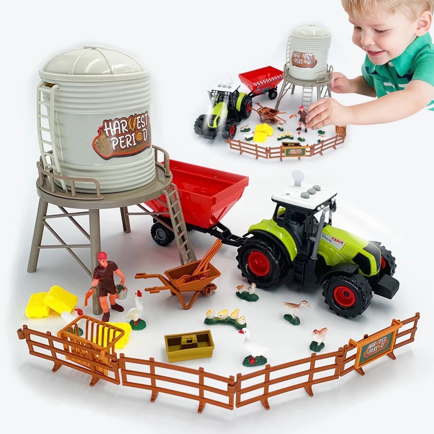 Farm Animal Tractor Toys, Barn Toy Combine Harvester Tractor, Car Toy for 3 year old Boys, Tractor Toys for Boys 3-6 years
