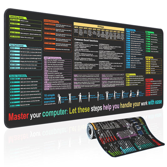 Excel Cheat Sheet Desk Mat, Large XL Waterproof Keyboard and Mouse Pad with Excel Shortcuts, Gaming Accessories for Computer Desk, 31.5×11.8 Inches