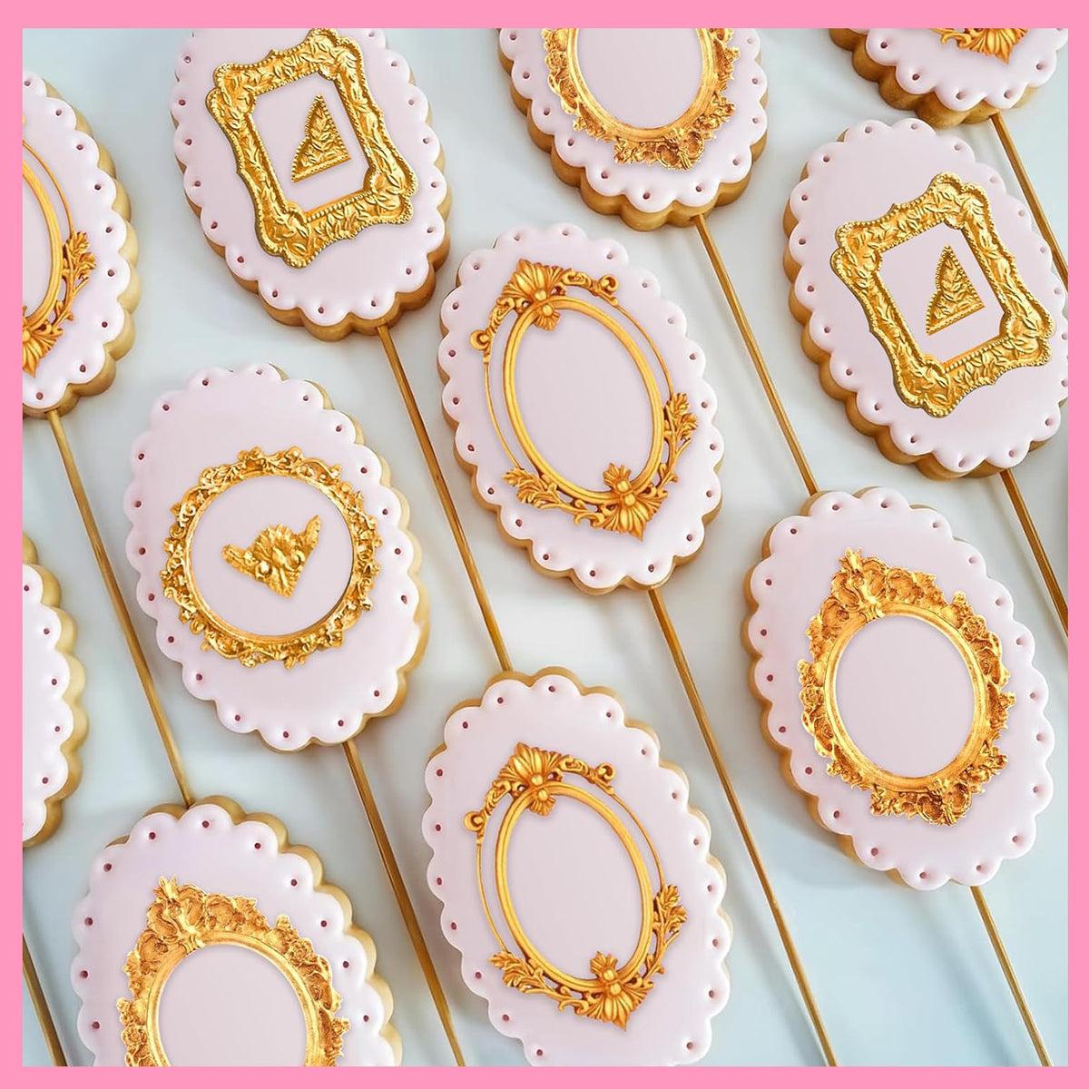 6 Pcs Pink Baroque Photo Frame Silicone Molds, Mini Frame and Corner Molds for Polymer Clay, Chocolate, Cupcake Topper, Cake DIY Craft Decoration