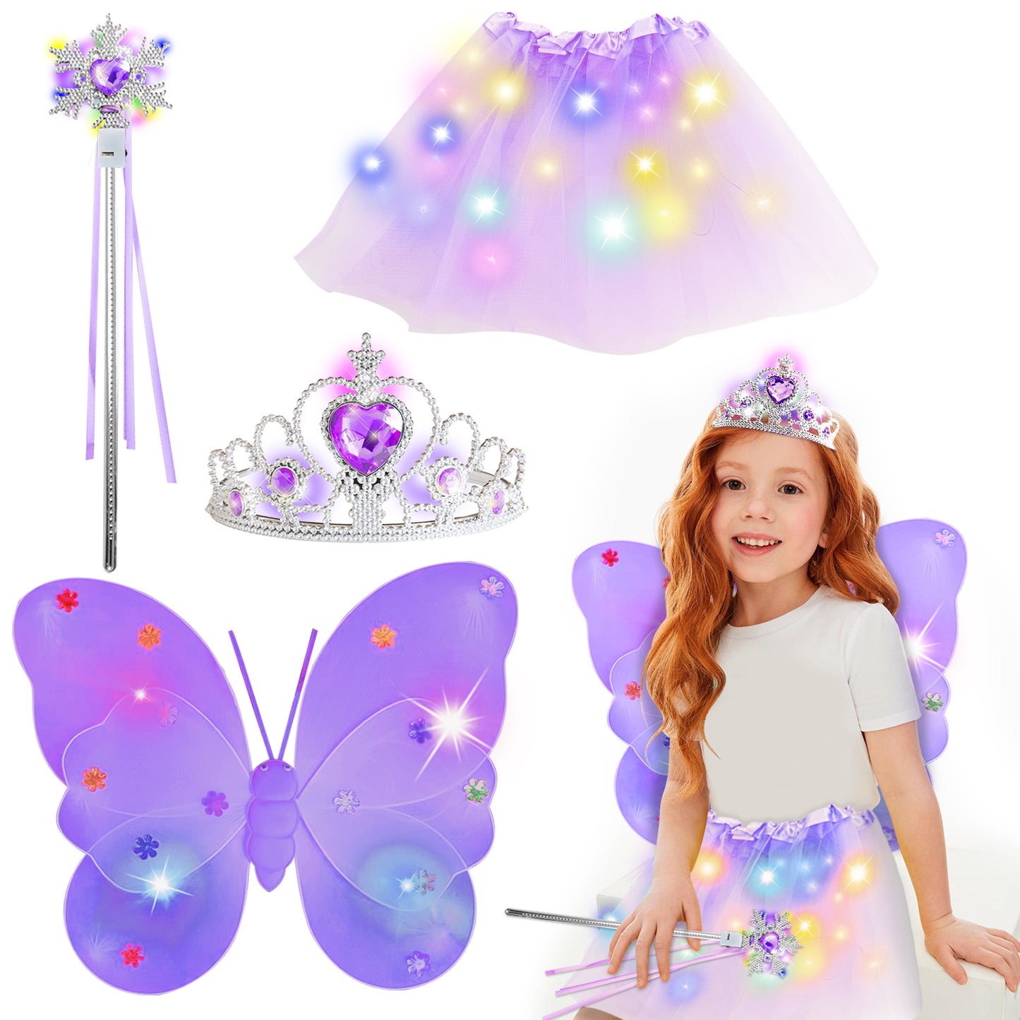 Princess Dress Up for Toddlers 3 4 5 6 Year Old, Princess Toys for Girls 3-6, Light Up Butterfly Wings Toddler Toys Age 3 4 5 6