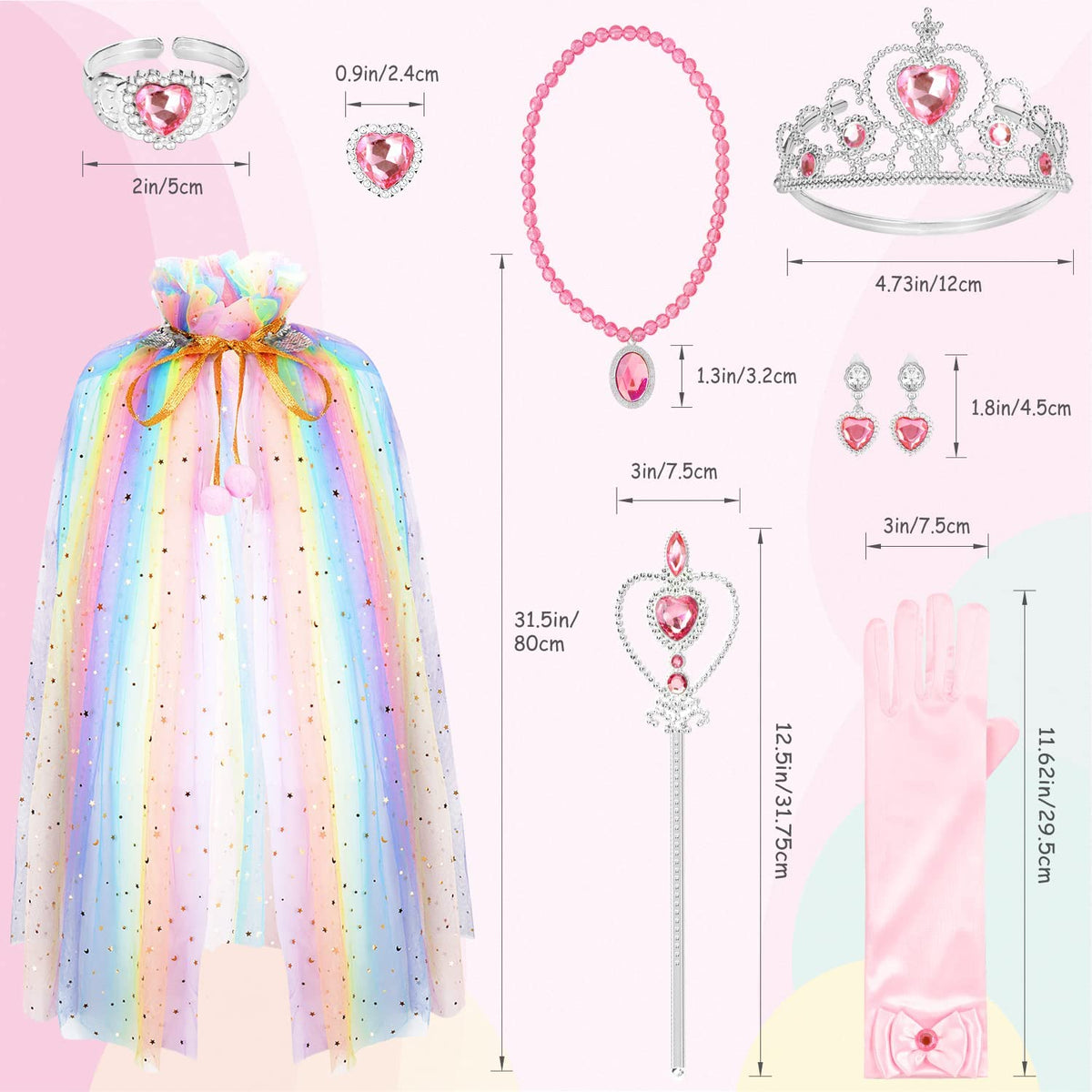 Princess Dress-up for Girls 4 5 6 7 8 Years, Princess Costume Cloak Kit for Girls 3-6 Birthday Party Dress Up
