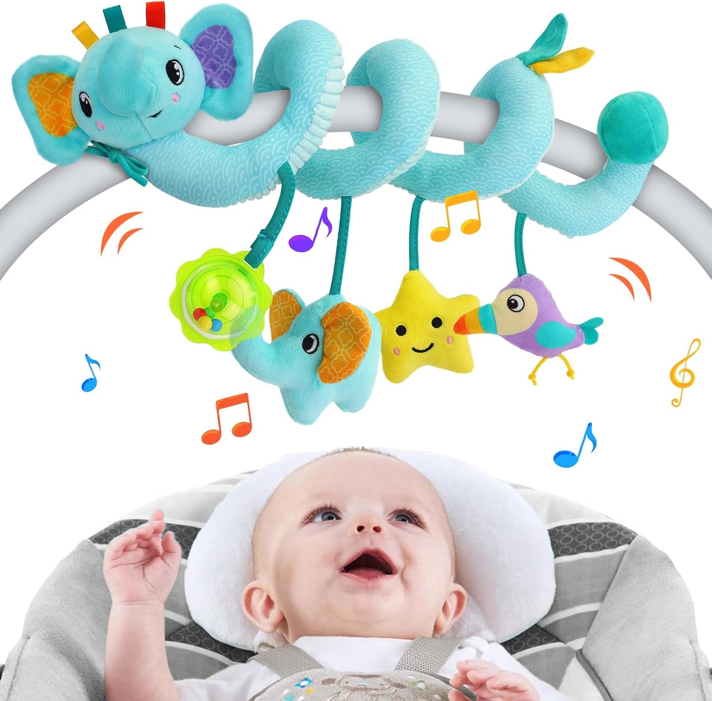 Baby Toys 3-6 Months,Toddler Car Seat Toys 3 4 5 6 Months, Stroller Toy with Teether Rattles Toys for Infant 3-6 Months Christmas Gifts