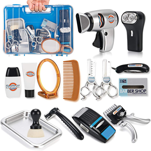 Style-Carry Pretend Play Shaving and Grooming Kit for Kid, Toys for 3-6 Years Boys, Makeup Barber Set with Storage Box, Christmas Birthday Gift for Boys 3 4 5 6 7 Year Old