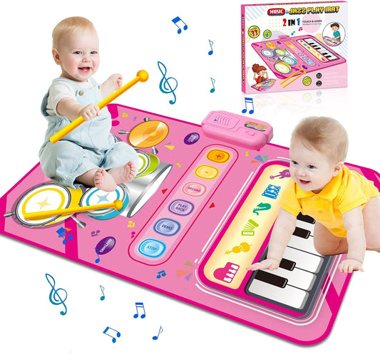 Style-Carry 1 Year Old Girl Gifts, Piano Mat Baby Toys for 1 Year Old Girl, 2 in 1 Toddler Music Mat with Keyboard & Drum, Early Educational Musical Toys First Birthday Gifts for 1 2 Year Old
