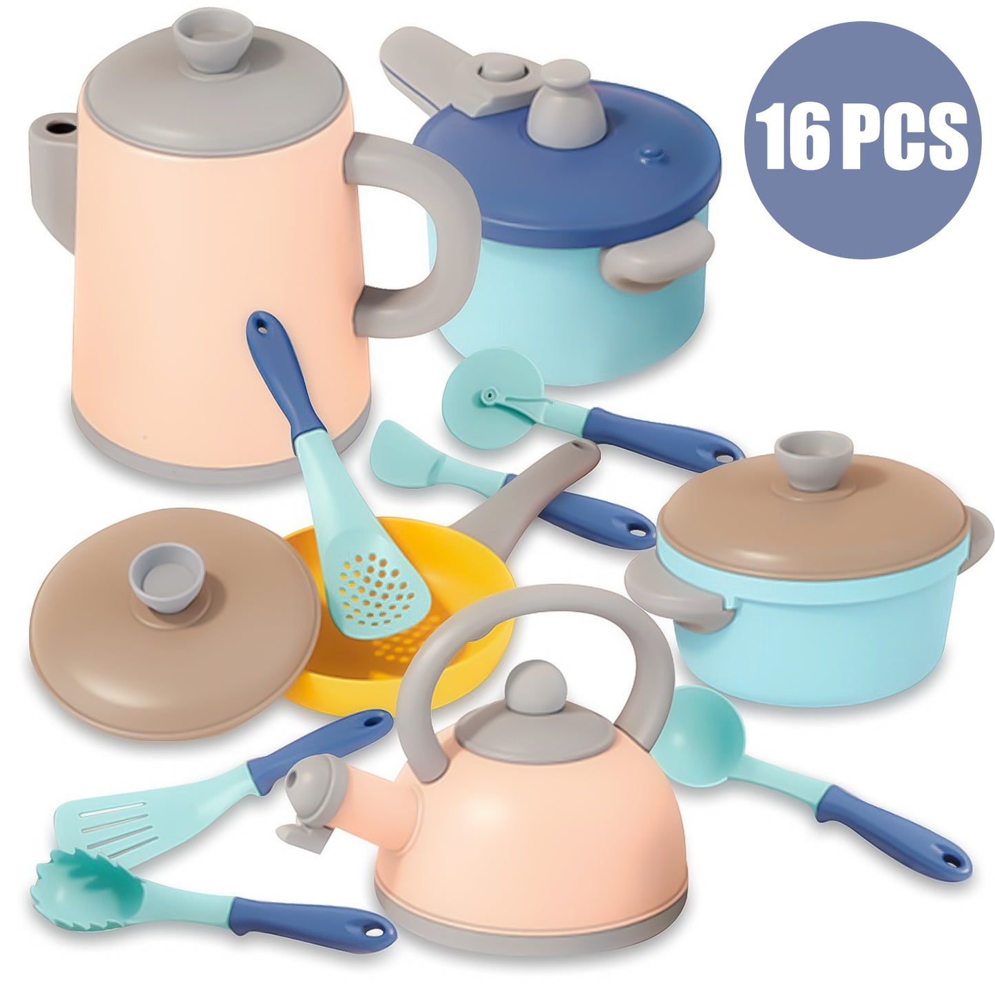 Kids Pretend Play Kitchen Accessories Toys Set, Cookware Pots and Pans Cooking Utensils Playset Toys for 2 3 4 5 6 Year Old Kids Girls Boys Toddlers