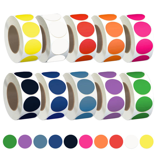 10 Rolls 5000 Pcs 3/4" Dot Stickers, Removable Multicolor Circle Coding Labels, Writable Self-Adhesive Notes for DIY Crafts Scrapbooking Office Supplies