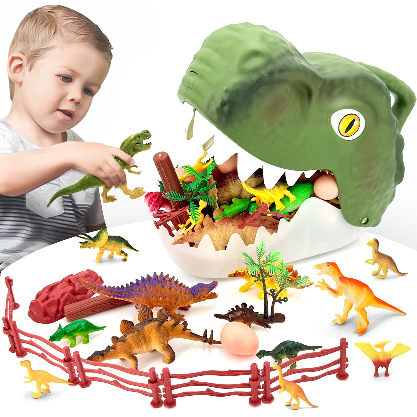 Style-Carry Dinosaur Toys for Kids 3-6 Years, 54Pcs Dinosaurs Figures&Trees&Fence, Dino Toy Gift for Toddler Boys Girls Ages 3 4 5