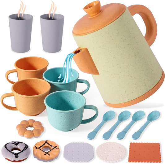Style-Carry Tea Party Set for Little Girls, Pretend Tea Party Set Play Kitchen Toy Gifts for Kids Toddlers Age 2 3 4 5 6