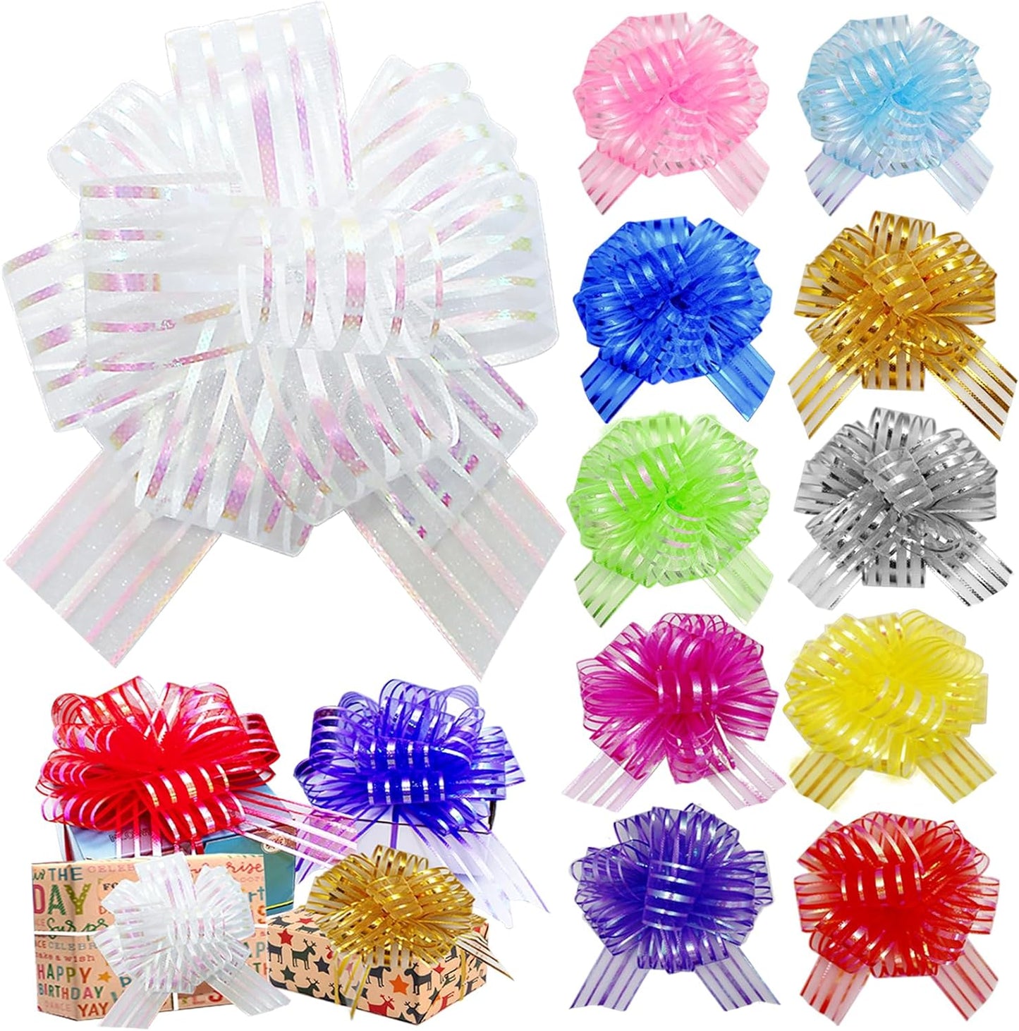 22 Pcs Gift Pull Bow, Large Gift Bow Organza Pull Bow with Ribbon for Present Gift Wrapping (Mixed Color, 6 Inch)