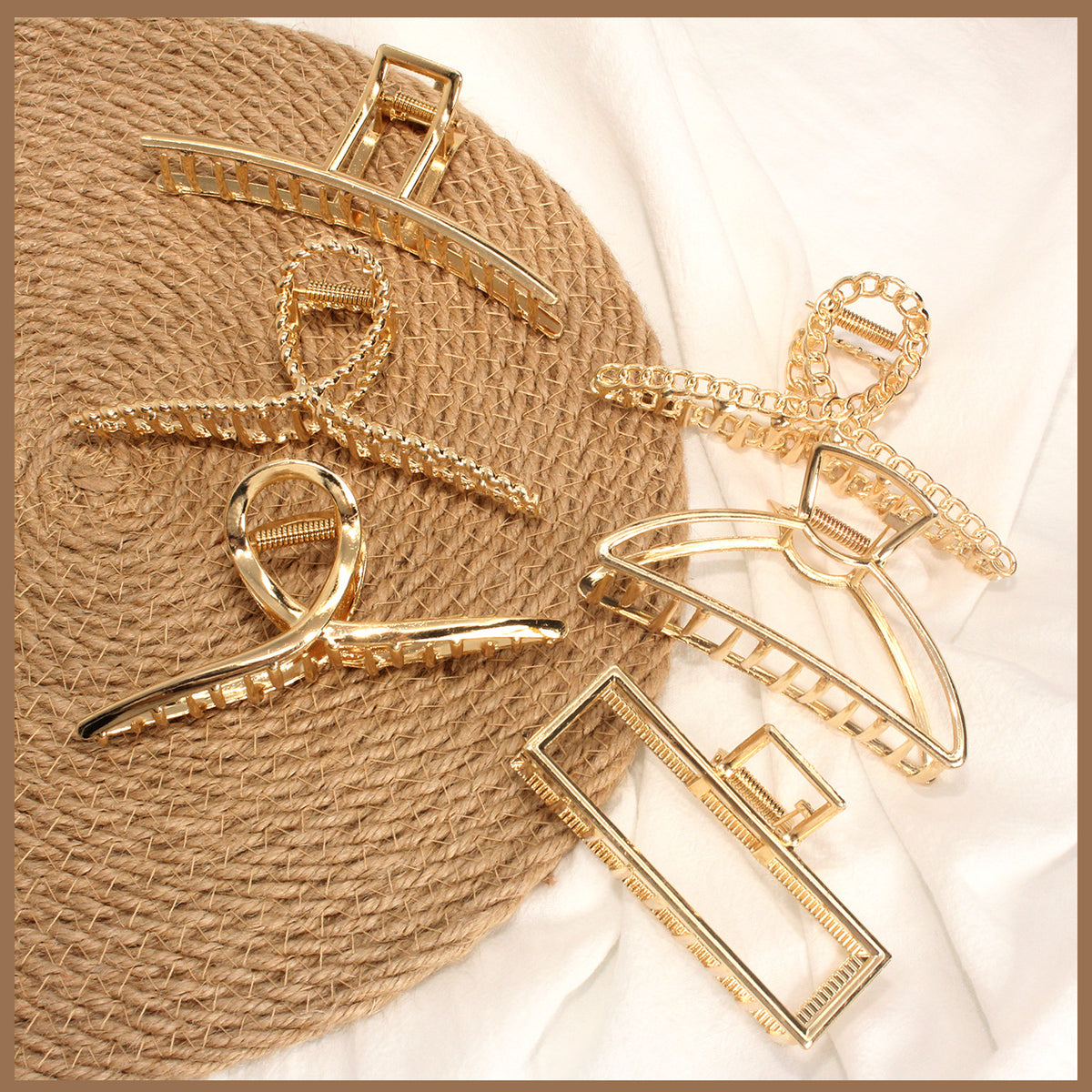 Style-Carry 6 Pcs Large Metal Hair Claw Clips for Thick Hair, Non-Slip Gold Color Jaw Clamps, Fashion Styling Hair Accessories for Women Girls