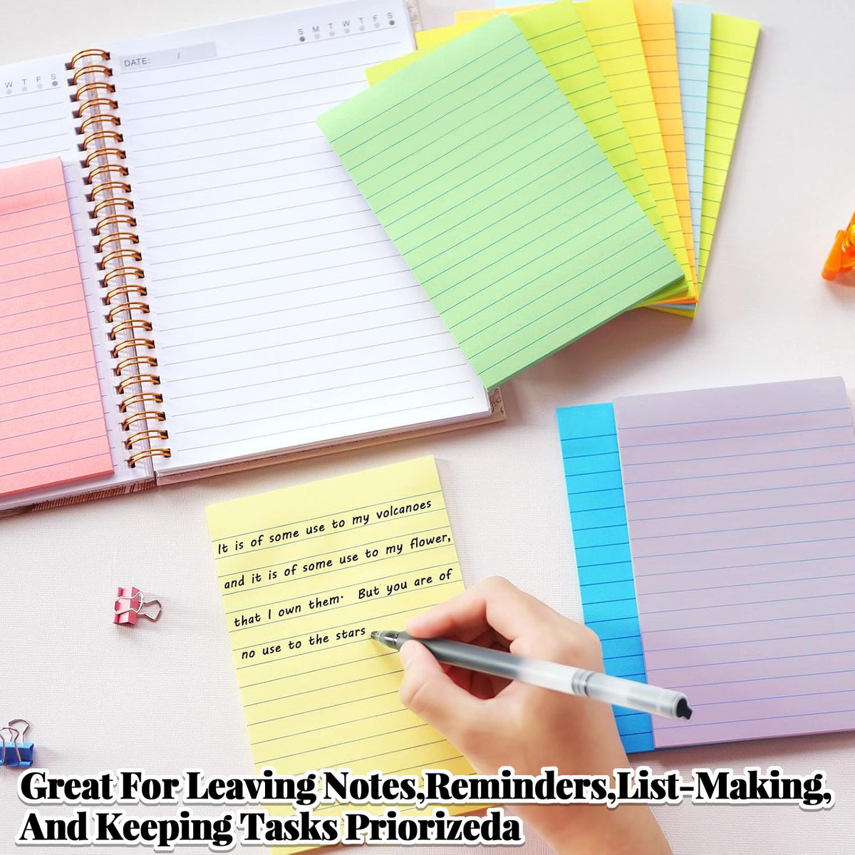 Style-Carry 9 Pads 450 Sheets Lined Sticky Notes 4x6, Colorful Large Sticky Notepads, Self-Adhesive Ruled Memo Post, for Home Office Supplies