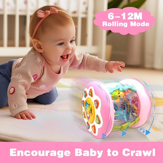 Toys for 1 Year Old Baby Girls, Ocean Rotating Light Up Musical Toy for Toddlers 1-3, Learning Toys for 1 2 3 Year Old Girls Boys (Pink)