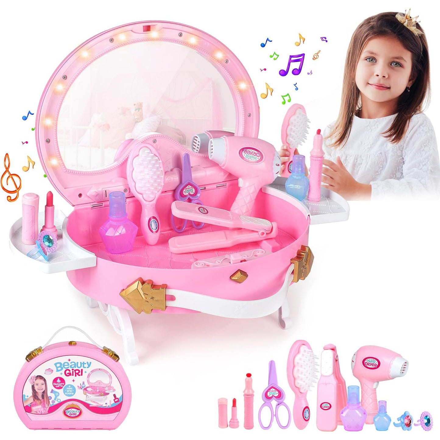 Pretend Play Vanity Set Kids Toys for Girls 3 4 5 6 Year Old, Princess Kids Toys for Girls 3-6 Years