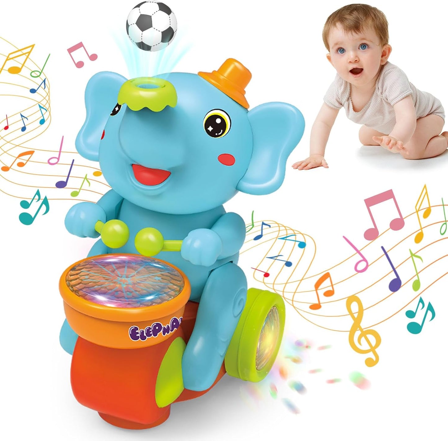 Baby Toys 6-12 Months,Elephant Musical Crawling Toys for 6 7 8 9 10 11 12 Months, Birthday Gifts,Easter Toy Gifts for 1 Year Boy Girl