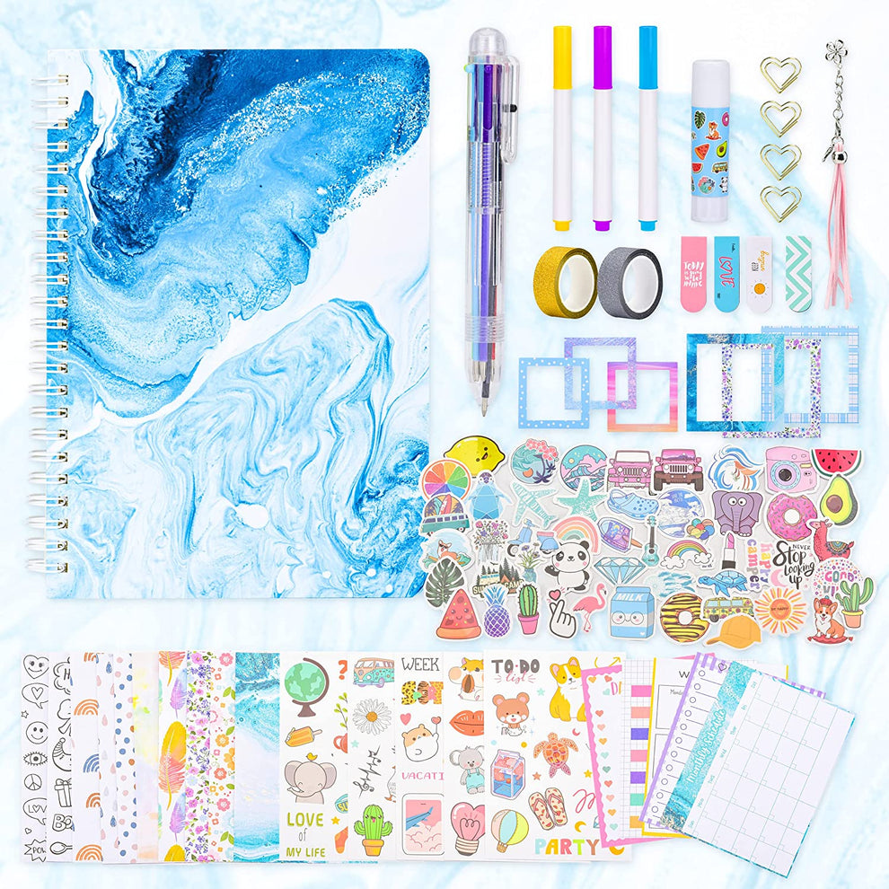 93 Pcs Blue Ocean Waves Theme DIY Journal Kit, Journaling Art Craft Se ...