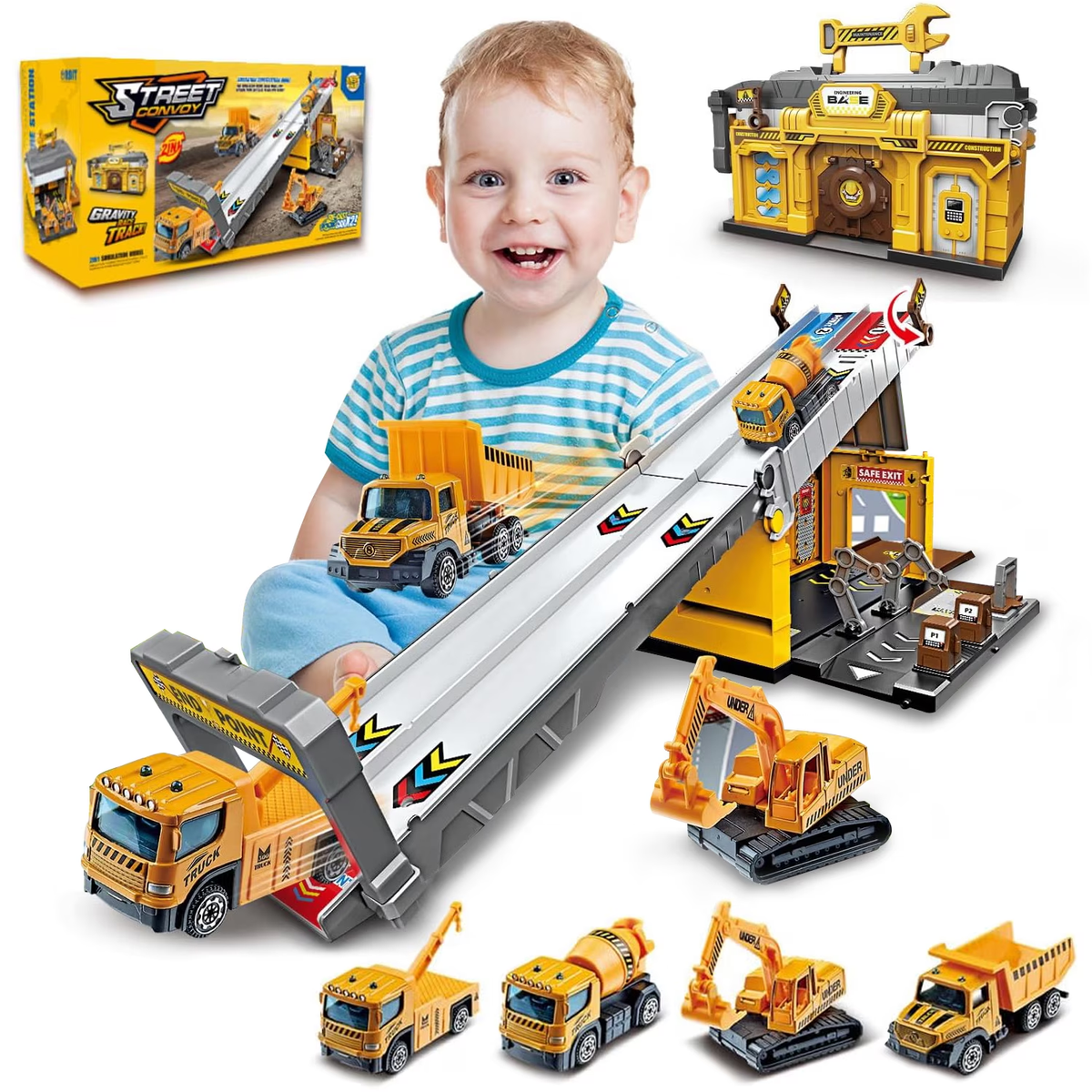 Race Tracks for Boys 2 3 4 5 Years Old, Racing Car Toys Set with Foldable 2 Layer Track and 4 Alloy Race Cars for Toddlers Boys, Birthday Gifts Toys for 2 3 4 5 6 Years Old Boys Kids