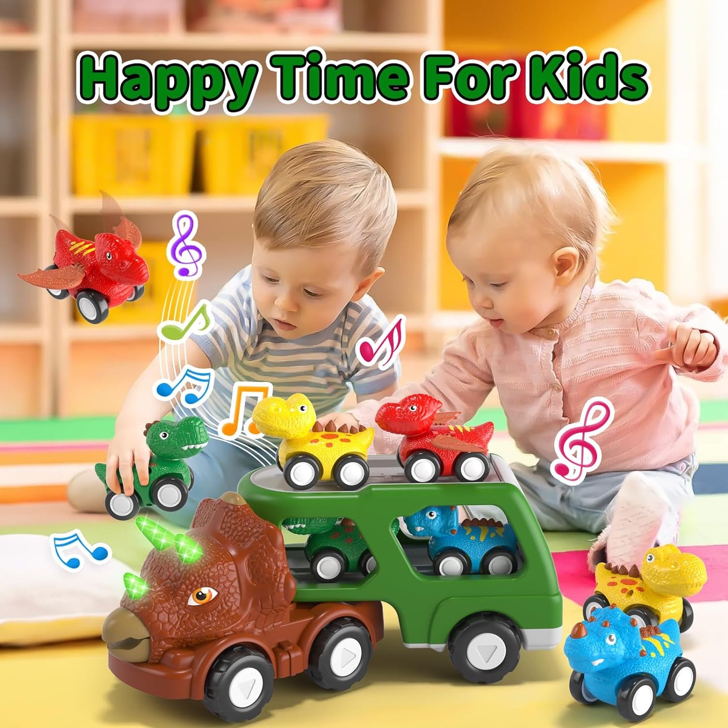 Dinosaur Transport Carrier Trucks for Toddlers 1-3 with Music & Lights Boy Toys Age 2-4 Year Old Dinosaur Toys for Kids 2-4 Christmas Birthday Gifts