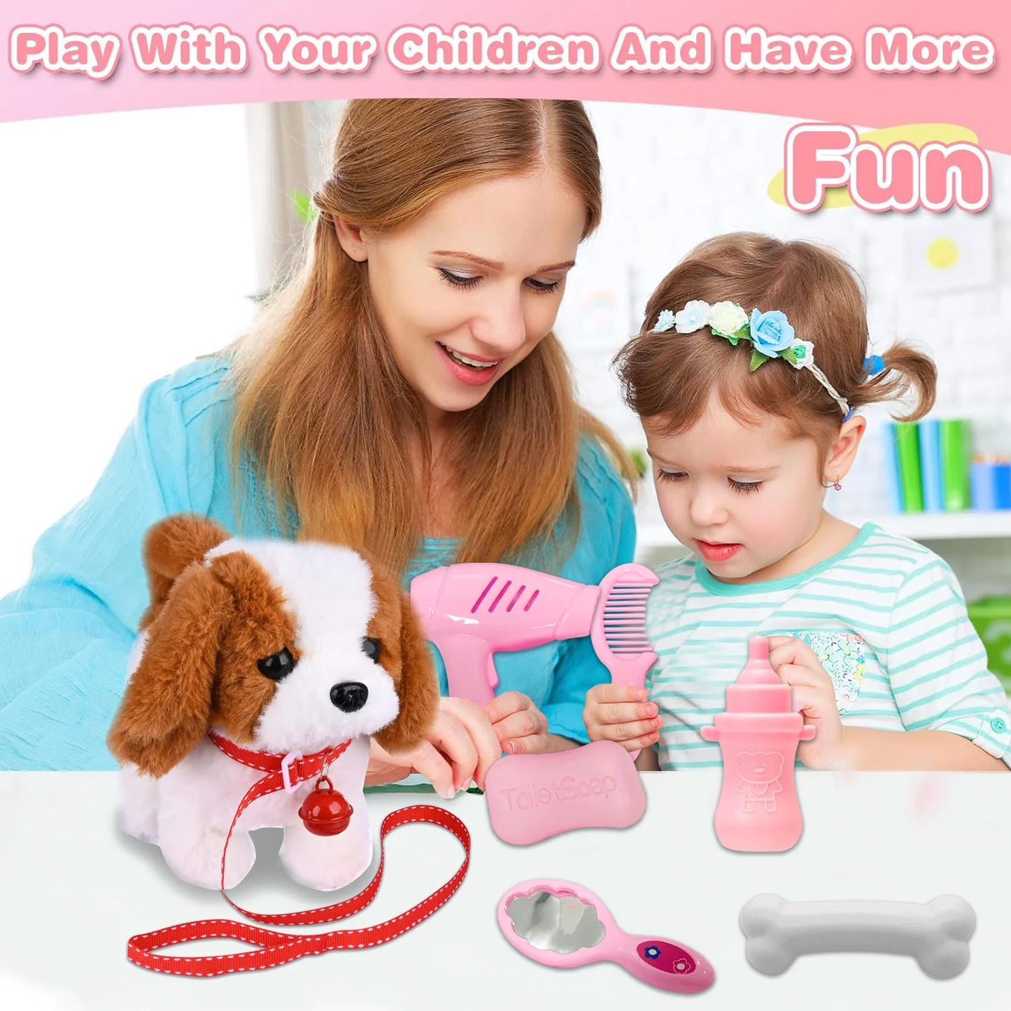 INvench Plush Toys for Kids, Walking Puppy Toy Dog, Interactive Dog Toy for Toddler 2-4 Year Old Christmas Birthday Gifts
