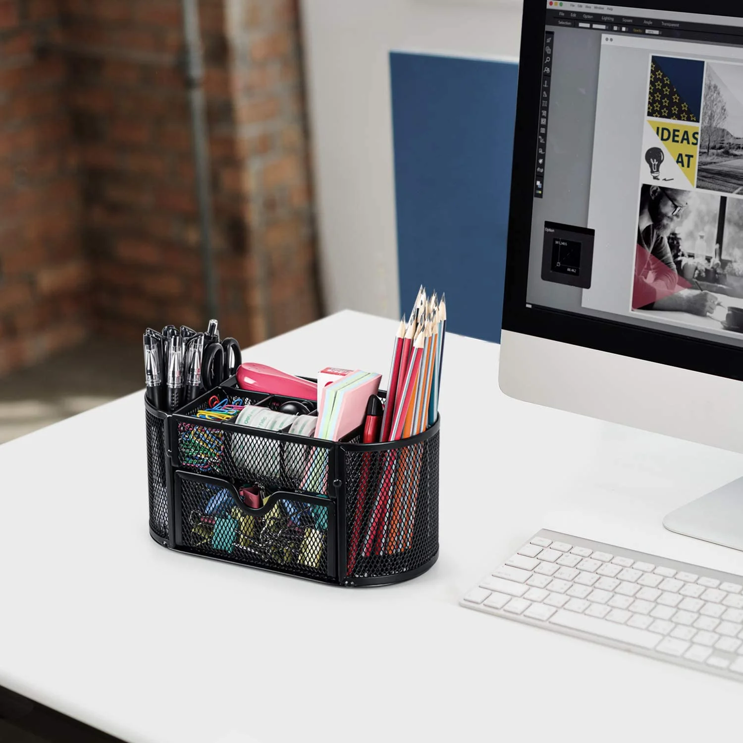 Office Desk Organizer Black Mesh Pen Storage Case for Home and Office Supplies Desk