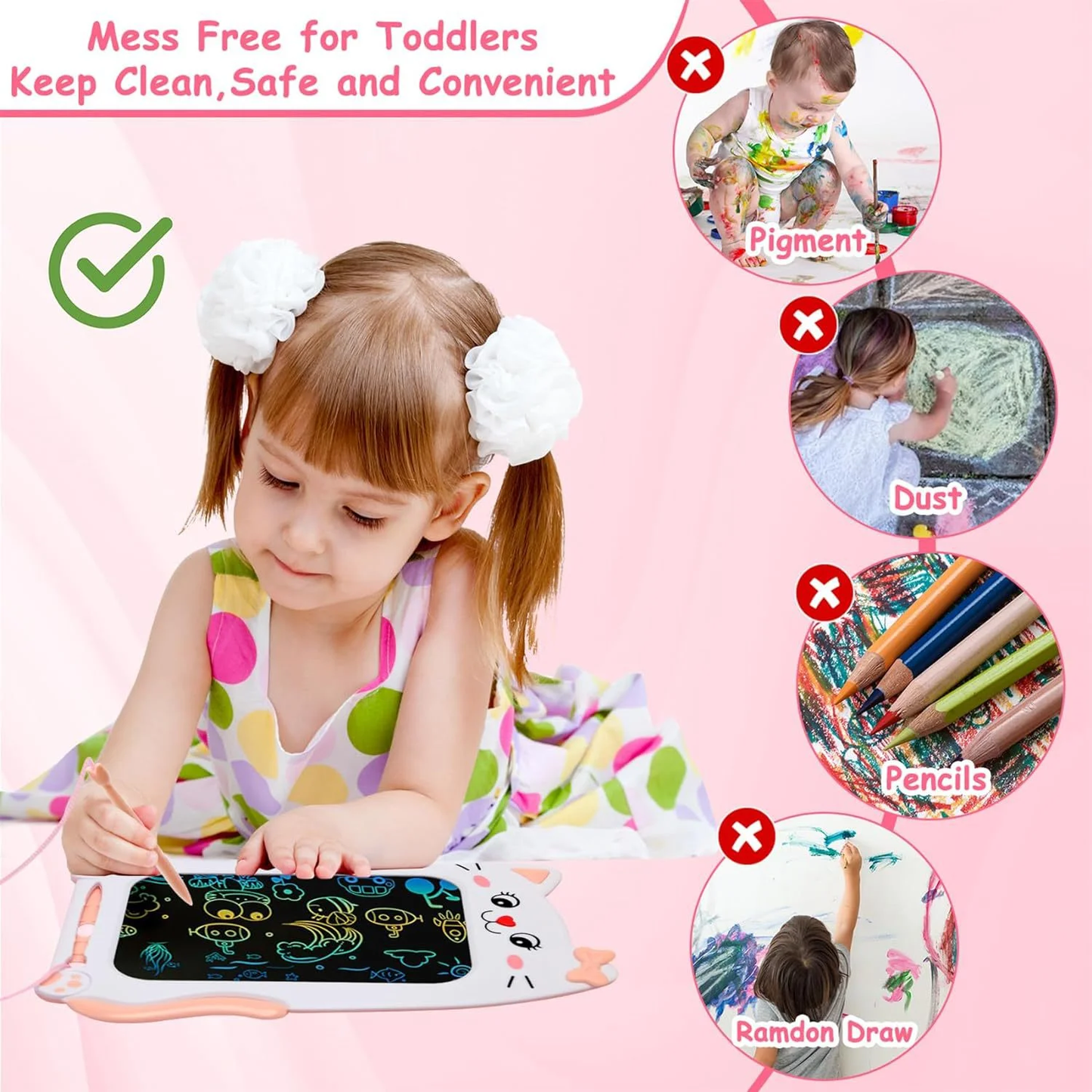 Drawing Board Toys for Girls 3-5, Writing Table Educational Toys for Girls Ages 2 3 4 5 6 Years Old Gifts（8.5in）