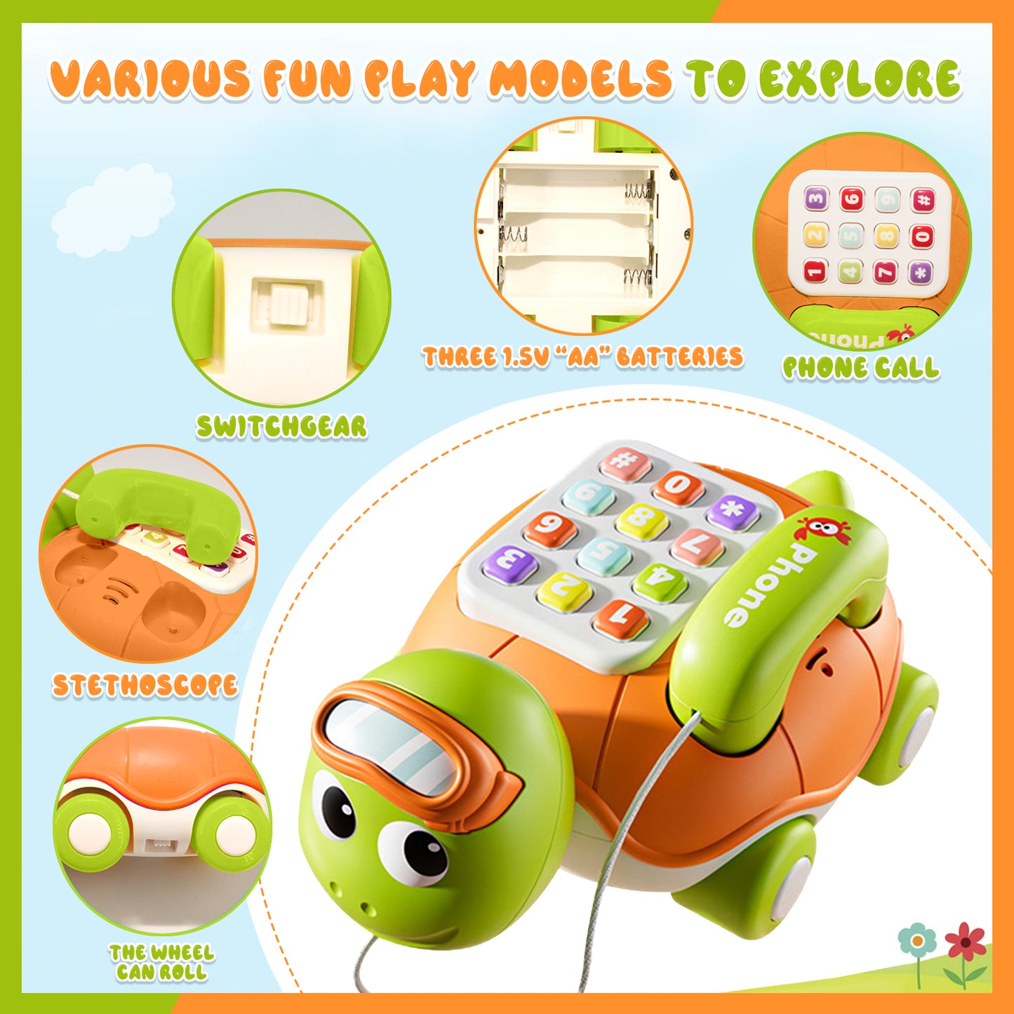 Style-Carry Baby Toys 6 to 12 Months, Musical Turtle Crawling Toys, Early Learning Toy with Light & Sound, Gifts for Boy Girl 1 Year Old