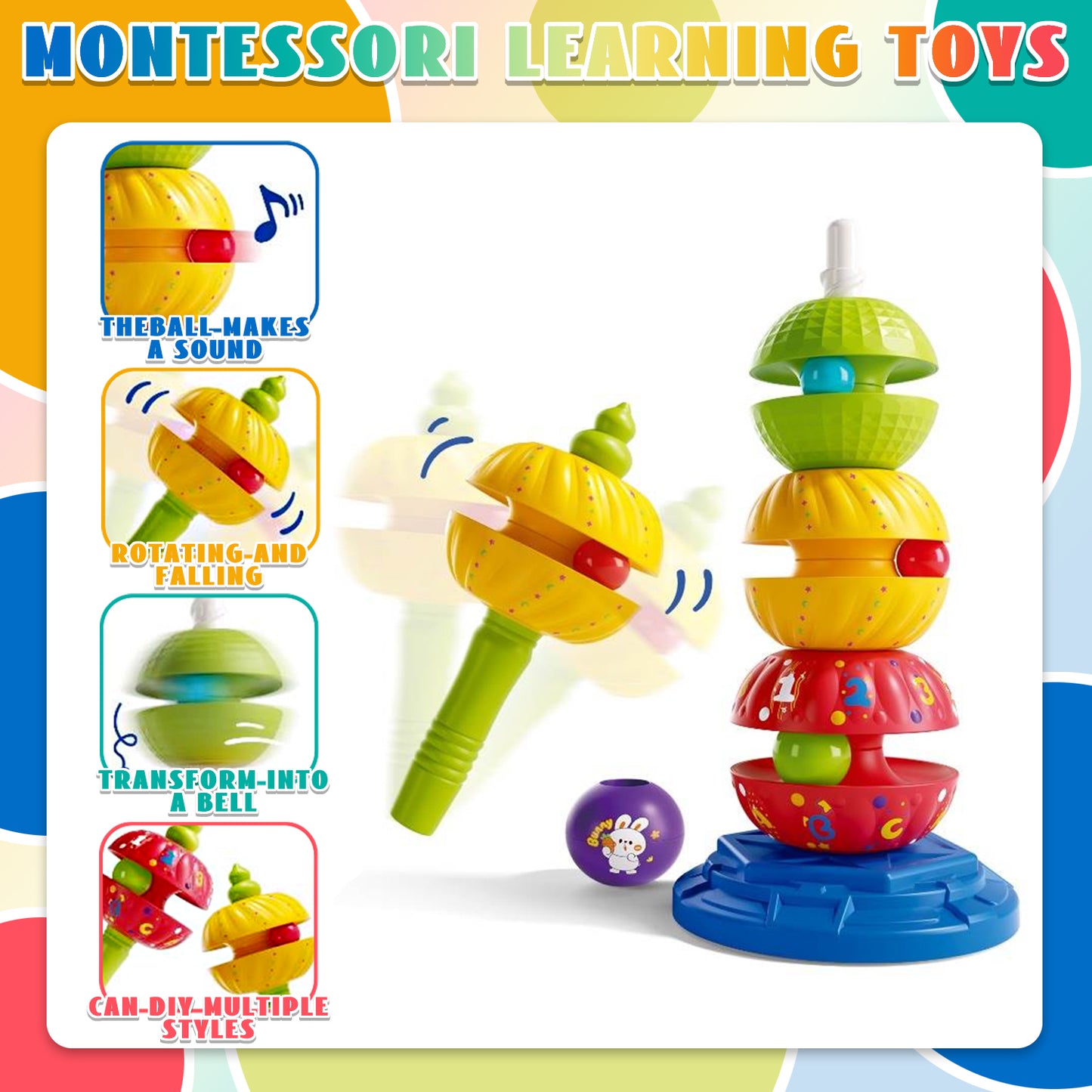 Baby Toys for 12-24 Months, Montessori  Spinning Stacking Toys for 1 Year Old, Shape Sorter Toy for Toddlers 1-3, Learning Toys for 1 2 3 Year Old Boys Girls