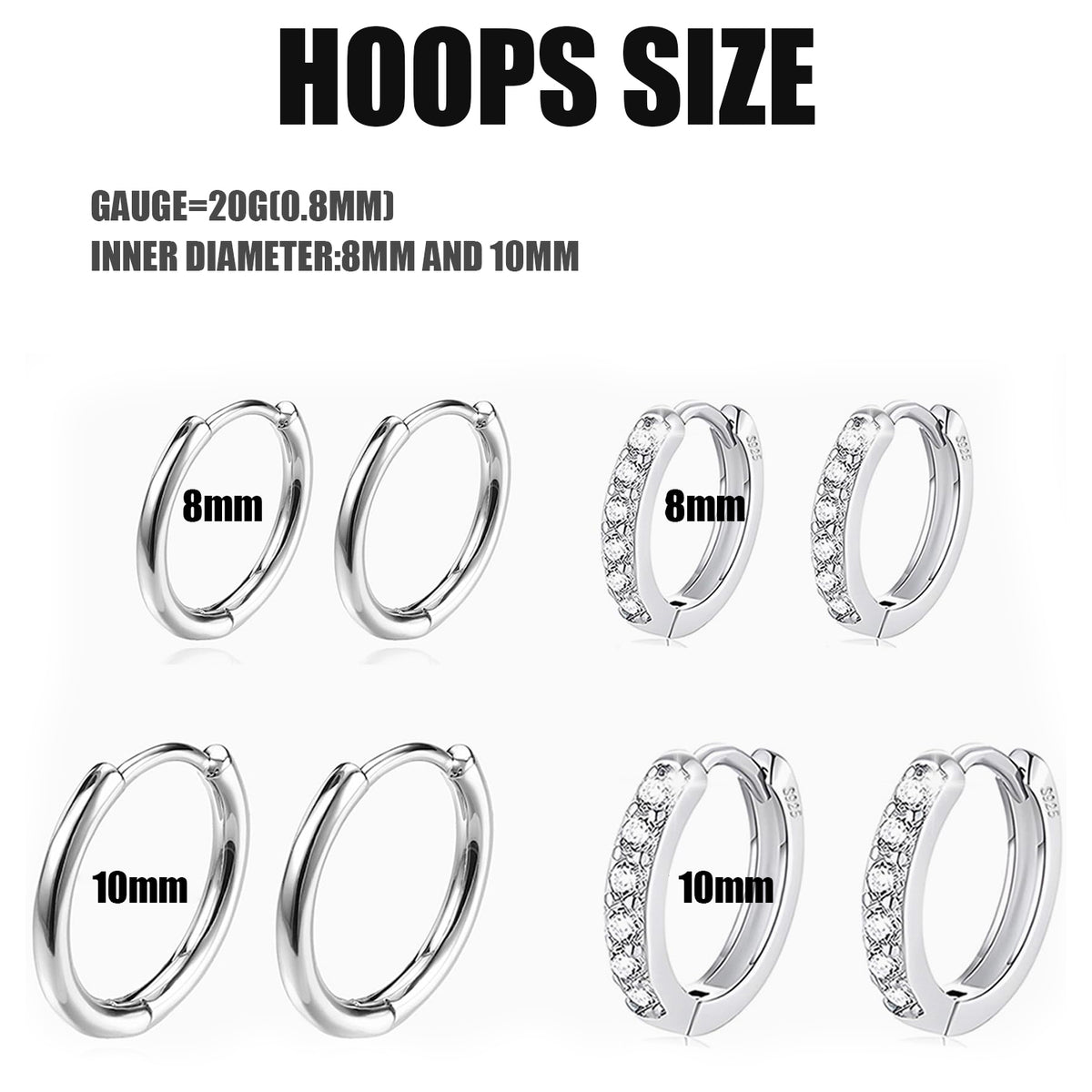 11 Pairs Surgical Steel Hoop and Flat Back Earrings Set, Piercing Cartilage Stainless Steel Titanium Stud Earrings for Women Men Adult (Silver)