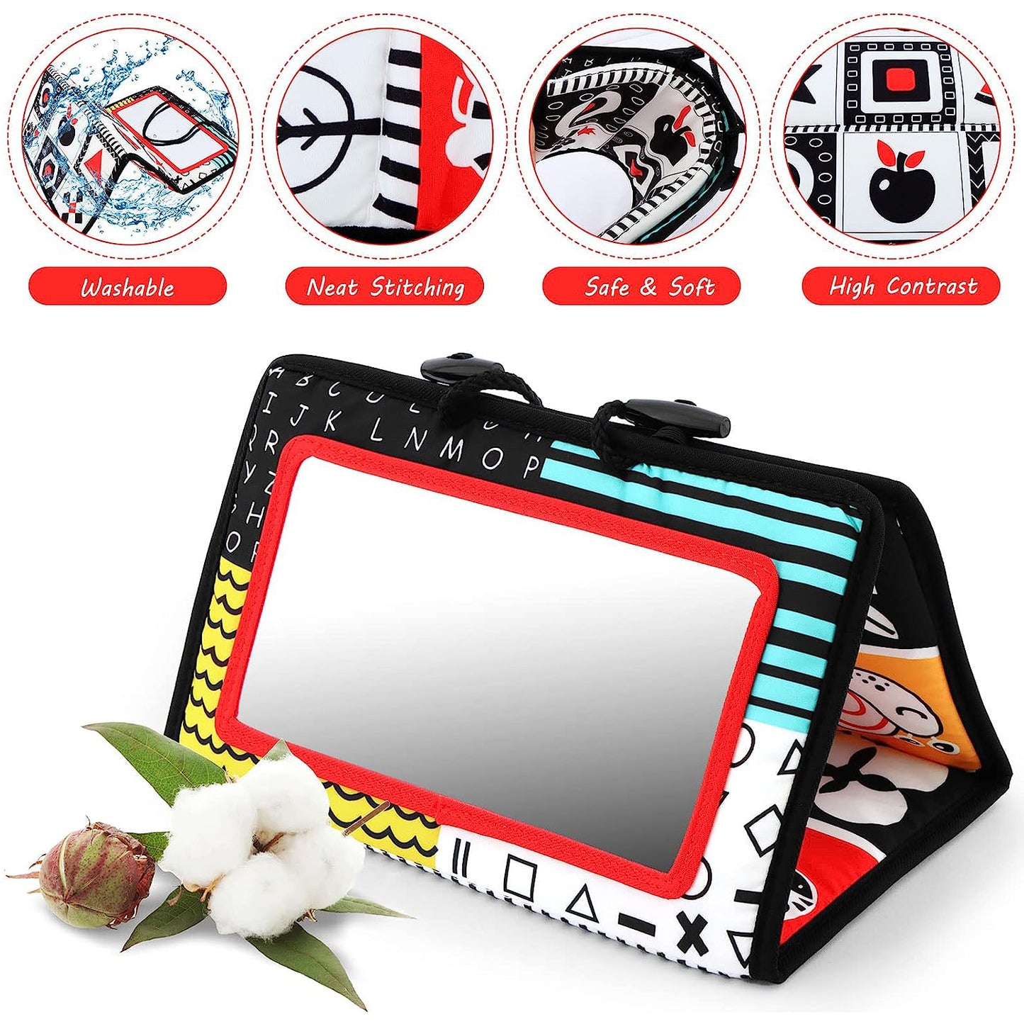 Tummy Time Mirror Newborn Toys Infant Toys 0 3 6 9 Months, Baby Toys 0 6 Months, Black and White High Contrast Baby Toys 0 3 4 6 9 12 Month Boys Girls Sensory Toy