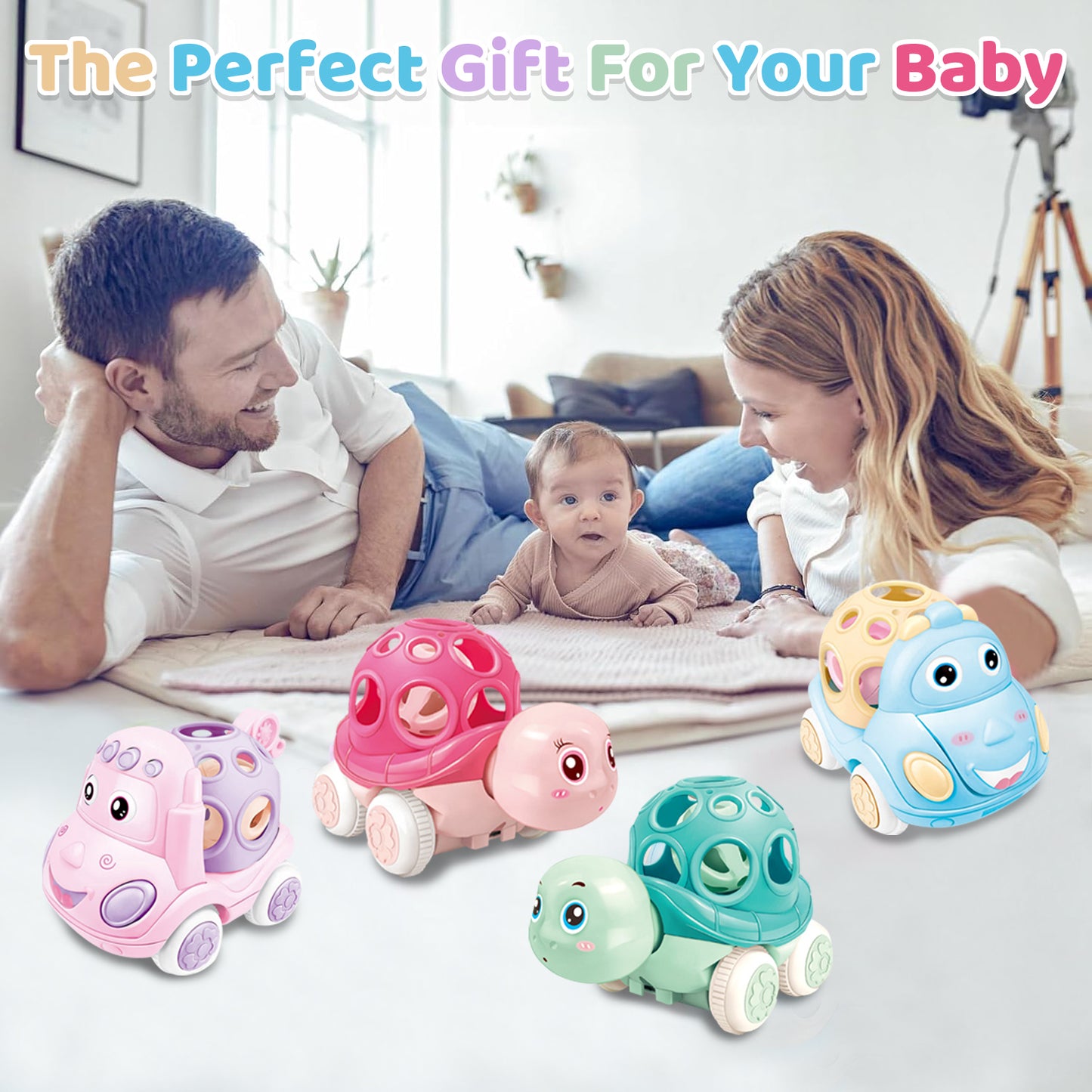 4Pcs Baby Rattle Toys for 6-12 Months, Sensory Rattle Toys for Newborn Infants 3-6-12 Months, Easter Toy Gifts for Baby Boy Girl 1 Year Old