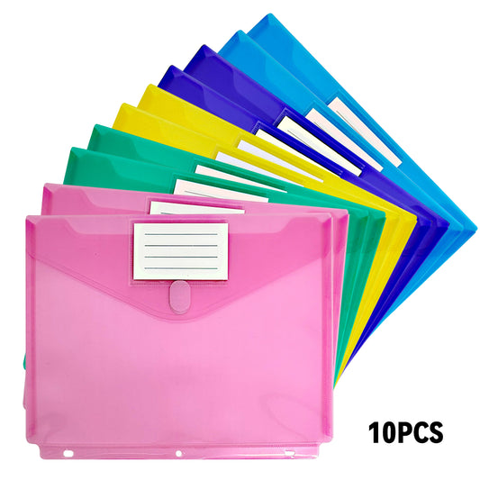 10 Pcs 5 Colors Plastic Binder Pockets, Dividers with Tabs for 3 Ring Binder, Side Loading Portfolio Folders with Closure, Letter Size