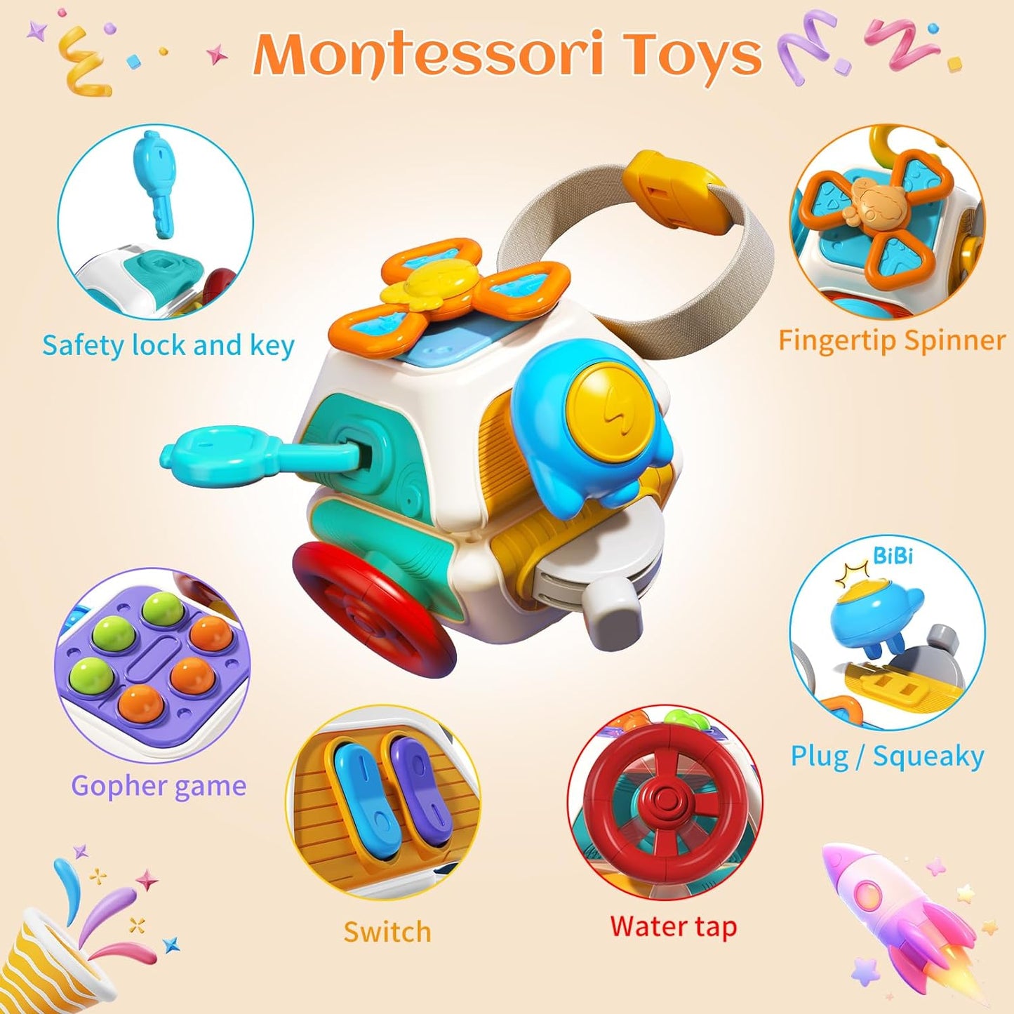 Style-Carry Montessori Sensory Toys, Busy Cube, Toy for Toddlers 1-3, Learning Educational Toys for 1 2 3 Year Old Boys Girls