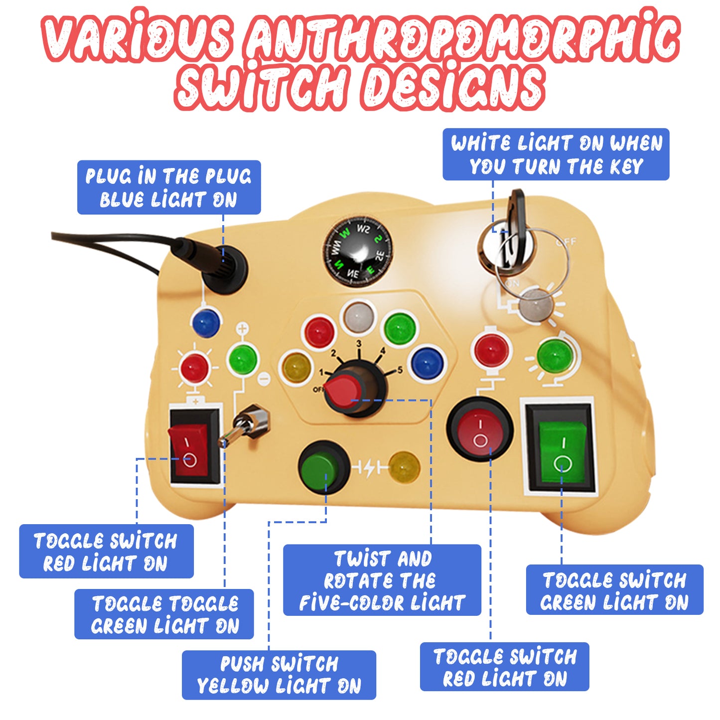 Busy Board with LED Light, Montessori Learning Toys with Toggle Switch, Sensory Toys for Toddlers Boys Ages 1 2 3 Years Old, Travel Toys for Toddler Activities for 1 2 3 4 Years Old Boys Girls