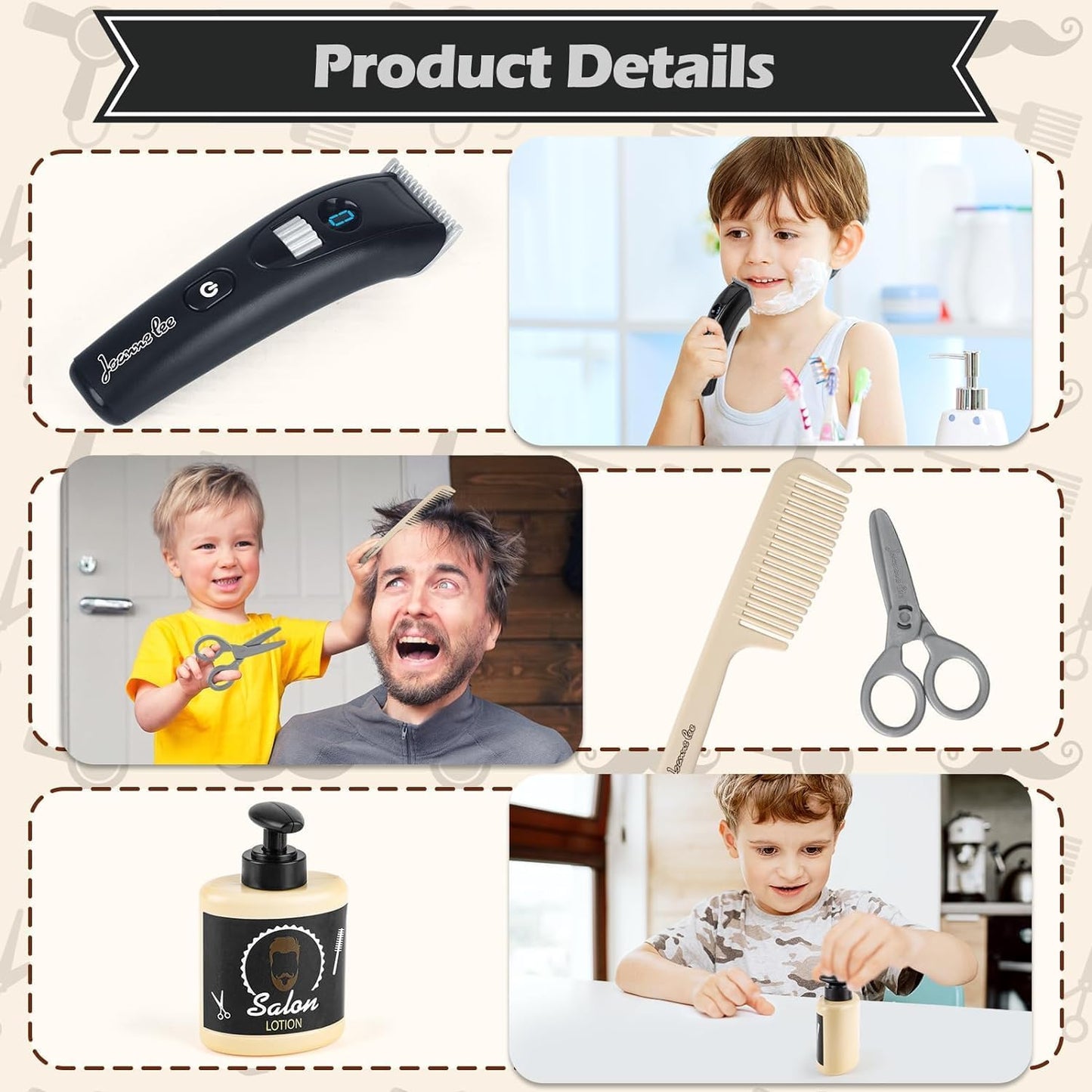 Hair Salon Toys for Boy 2-4 Year Old Gift, Pretend Play Hair Salon Stylist Toy Kit with Barber Apron, Hair Dryer, Mirror, Scissors and Styling Accessories