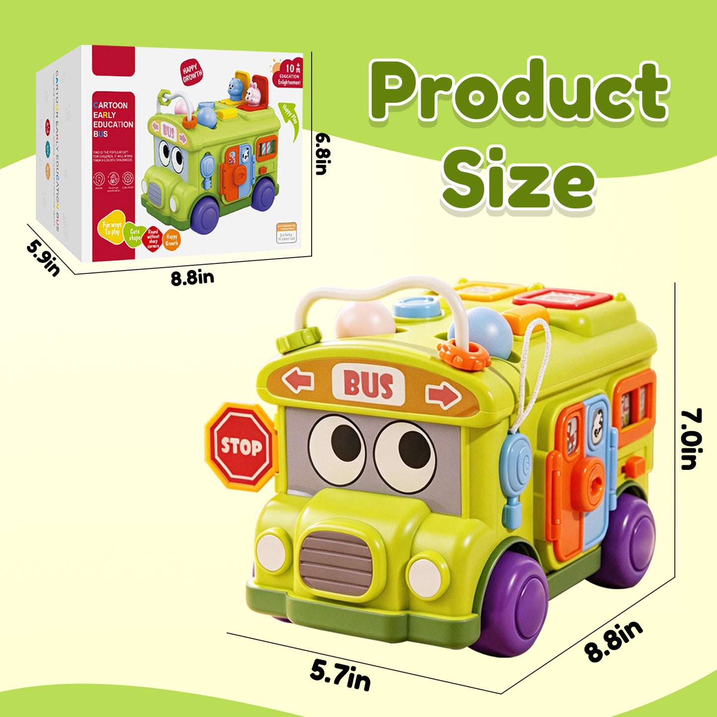 Baby Bus Toy for 1 Year Old, Montessori Toy for 6-12 Months Boys Girls, Learning Educational Toys for Toddlers 1-3