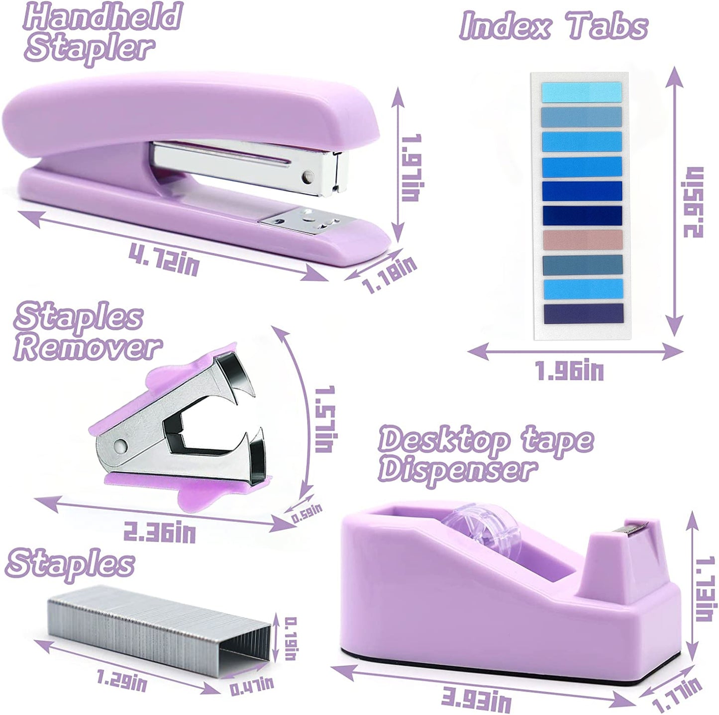 Office Supplies Set, Desk Organizers and Accessories Kit with Staple Remover, Stapler, Tape Dispenser, Staples, Clips, Scissor and Tabs Supplies