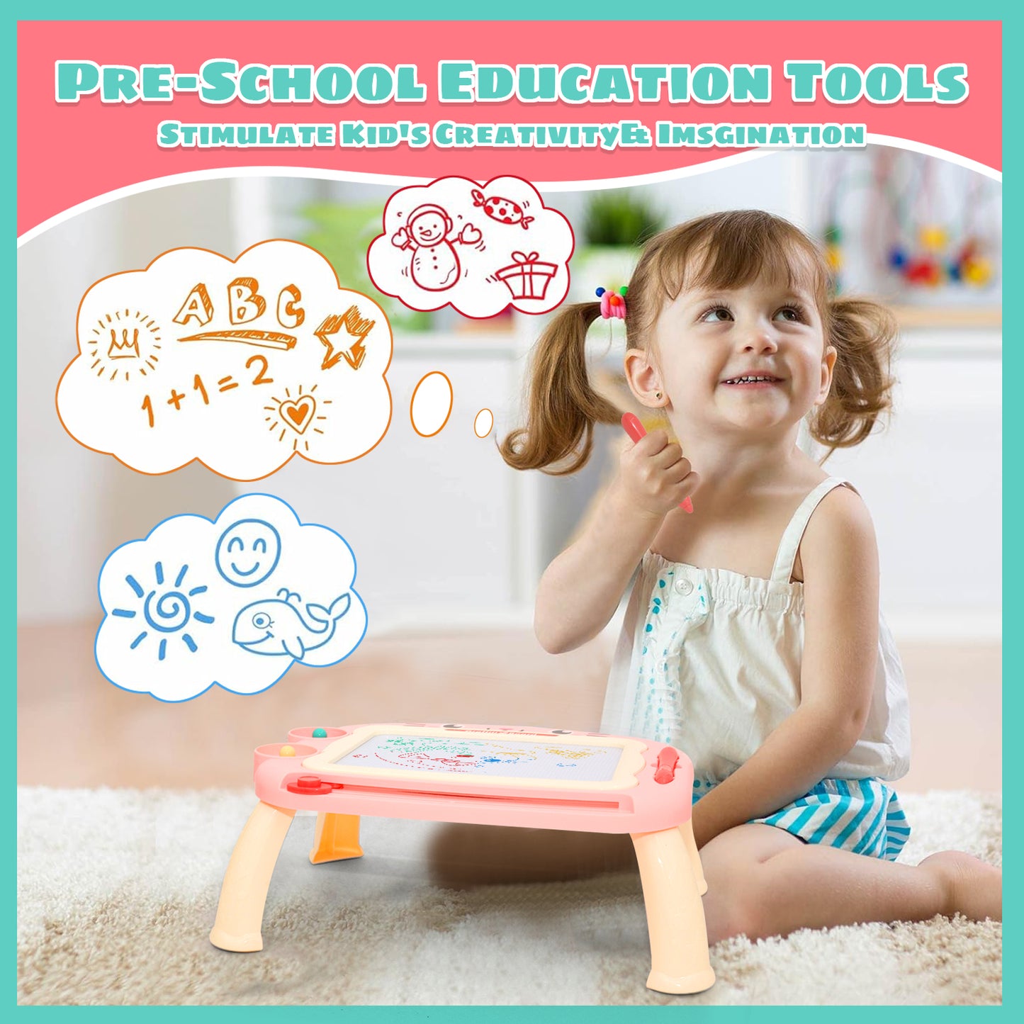 Drawing Doodle Board Toys - Learning Toys for 1 2 3 Year Old Girls - Educational Toys for Toddlers 1-3 (Pink)