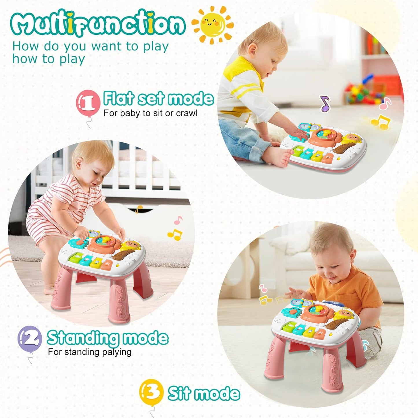 Baby Interactive Activity Table Toys, Learning Toys for 1 2 3 Year Old Girls, Montessori Toys for 1 Year Old, Christmas Birthday Gifts for Girls