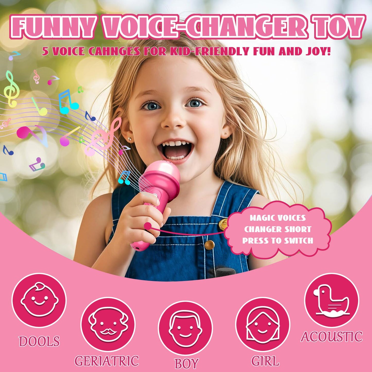 Kids Microphone Toys for Girls 3-6 Years, Karaoke Machine for Kids Girls Toys Ages 4-6, Musical Toys for Girls 3 4 5 6 Year Old, (Pink)