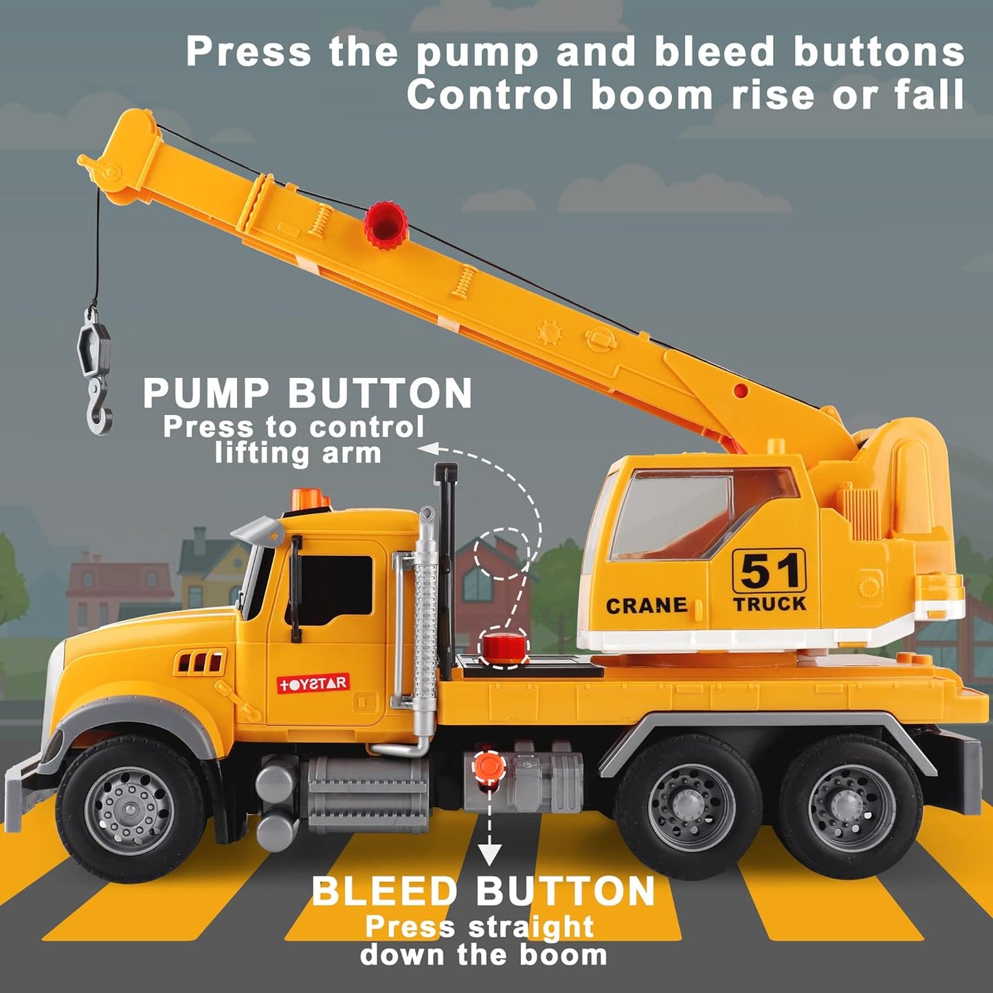 Construction Truck Toys for Kids 3-6 Years, Toy Crane Truck for Toddler Boys Age 4-7 Birthday Christmas Gifts