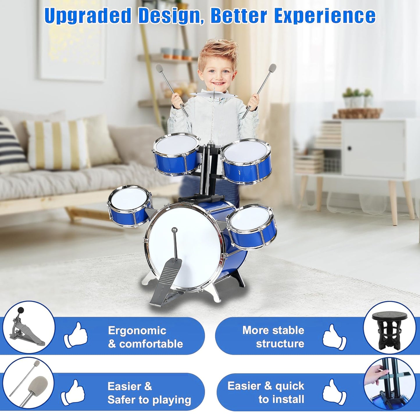 Kids Drum Set for 3-7 Year Old, Jazz Rock Drum Toddler Toy, Musical Instrument Toys for Boys Girls Birthday Christmas Gifts