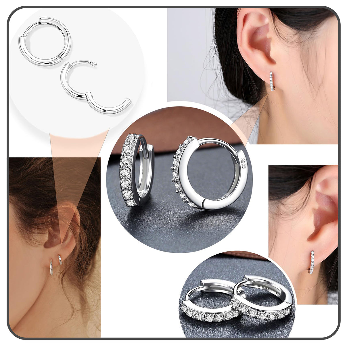 11 Pairs Surgical Steel Hoop and Flat Back Earrings Set, Piercing Cartilage Stainless Steel Titanium Stud Earrings for Women Men Adult (Silver)