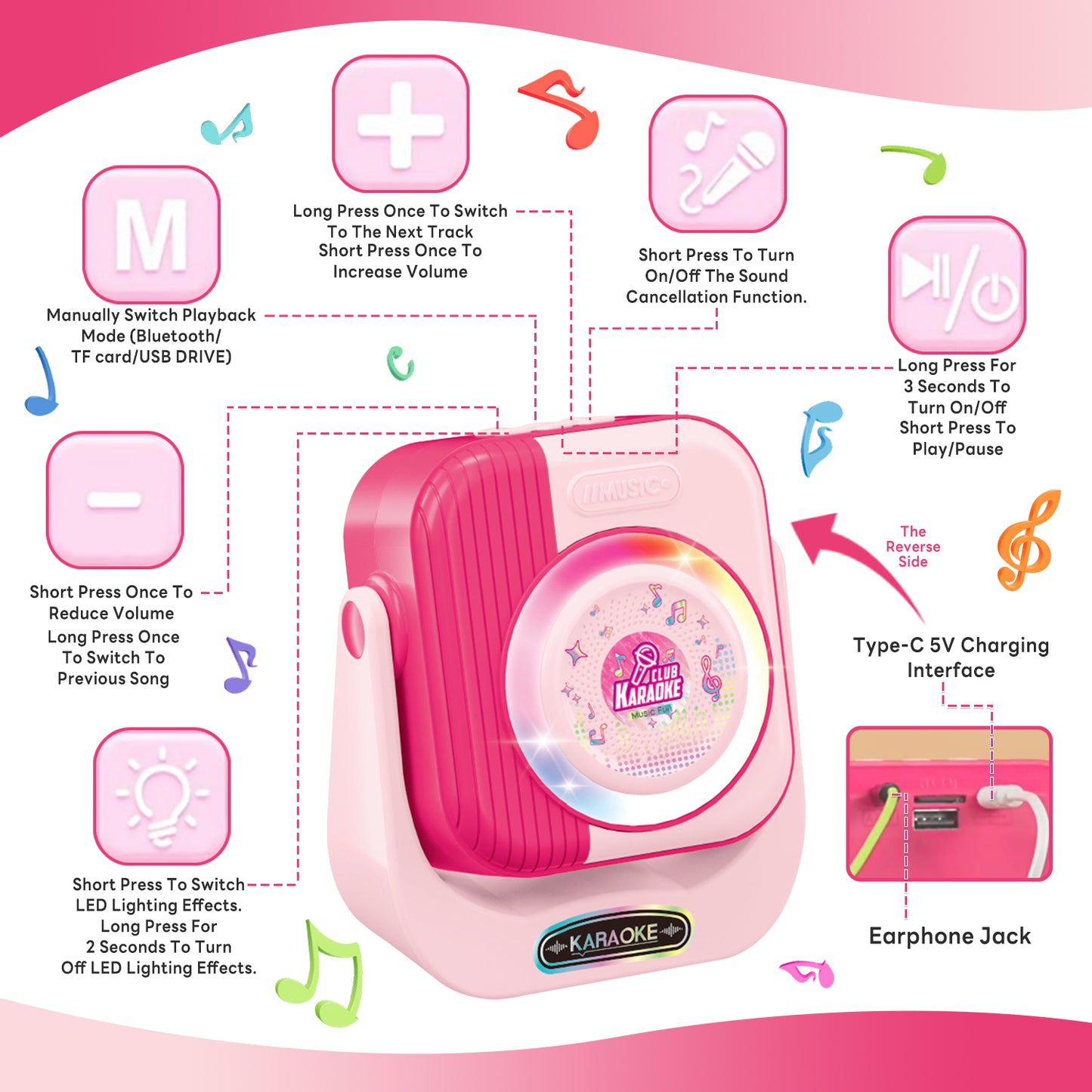 Singing Microphone Toys for Girls 3-6 Years, Kids Microphone Girls Toys 4 5 6 7 8 9 Year Old, Birthday Gifts for Girls Age 3+