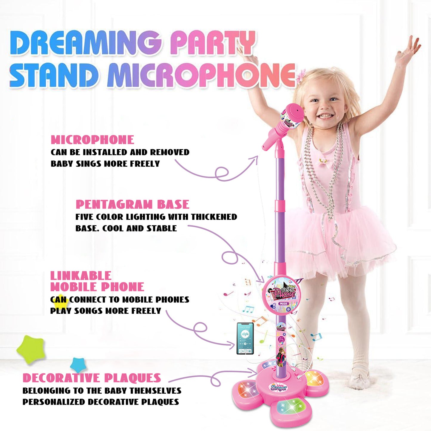 Kids Microphone Toy for Girls 2 3 4 5 Year Old, Karaoke Microphone Singing Toys for 3-6 Year Old Girls
