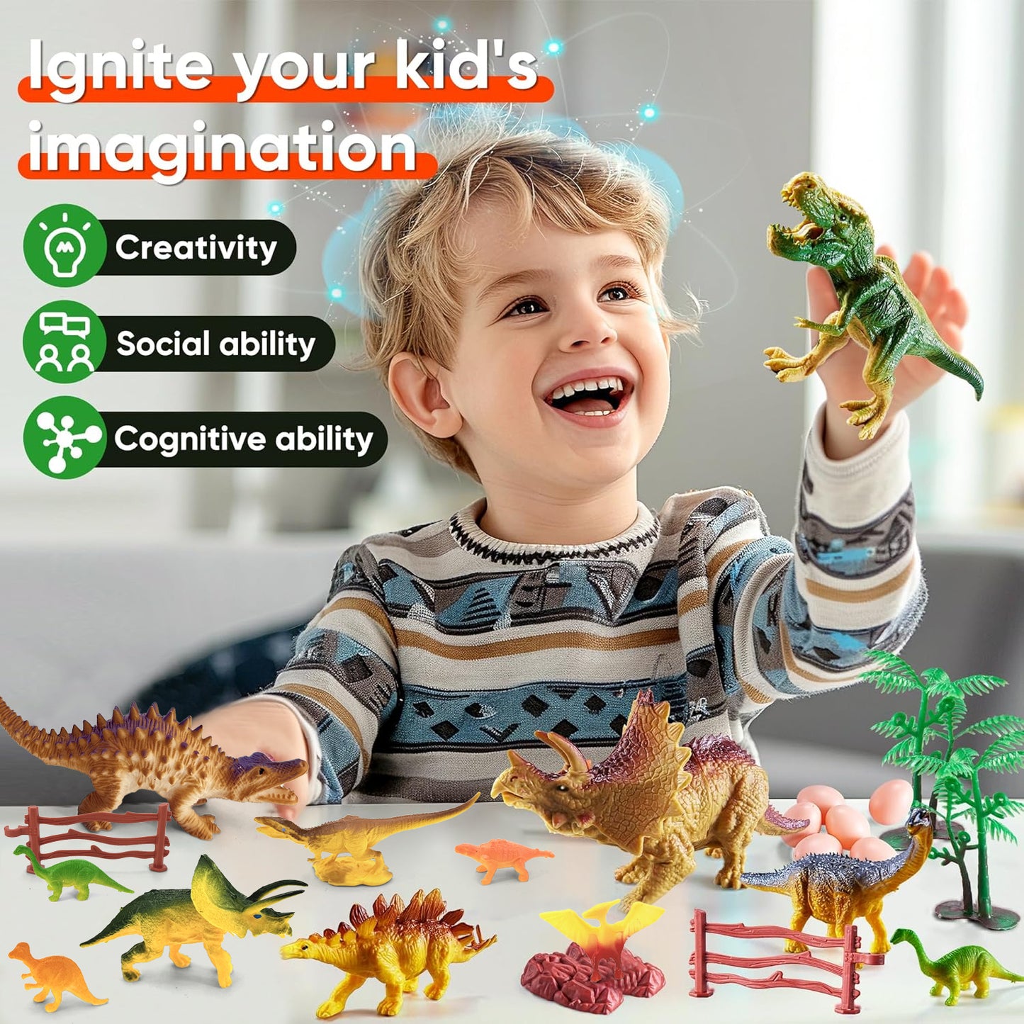 Style-Carry Dinosaur Toys for Kids 3-6 Years, 54Pcs Dinosaurs Figures&Trees&Fence, Dino Toy Gift for Toddler Boys Girls Ages 3 4 5