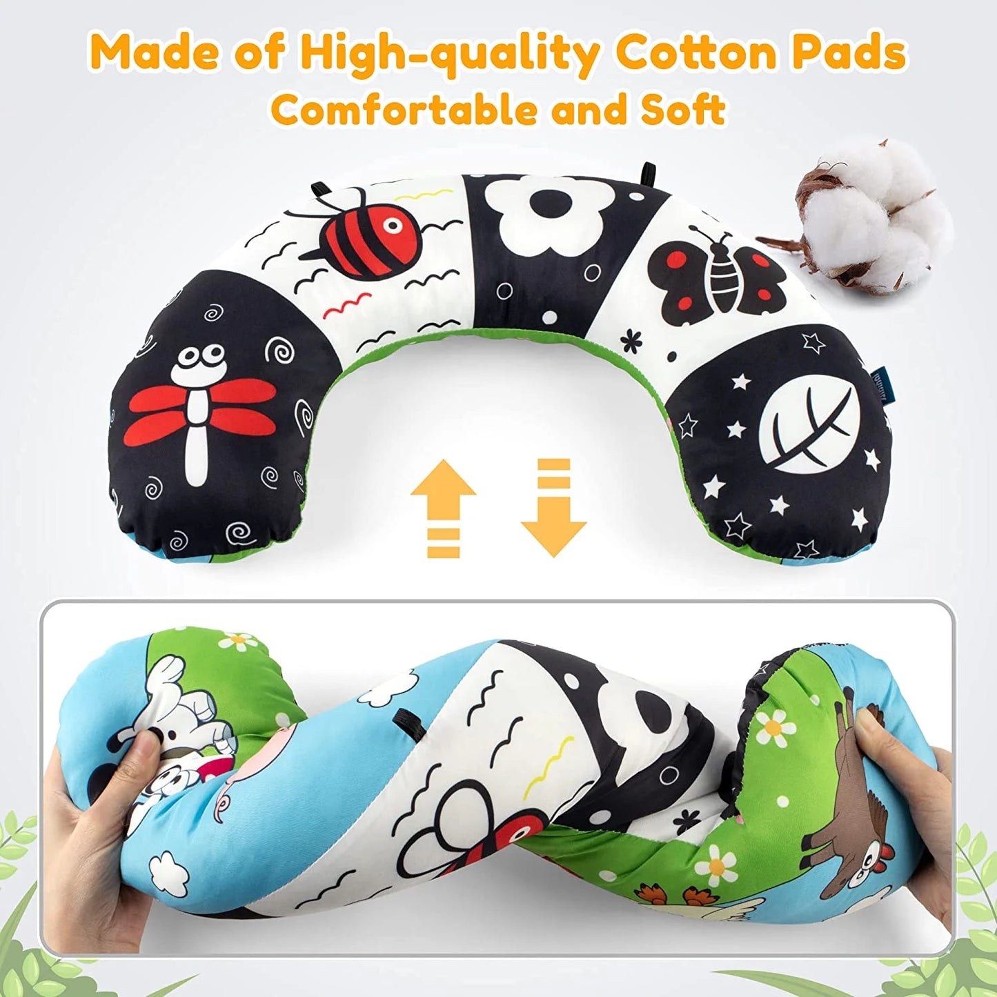 Style-Carry Baby Toys 0-6 Months, Tummy Play Time Pillow with Crinkle Mat & Teethers, Black and White High Contrast Baby Toys with Mirror, Montessori Sensory Crawling Toy for Infant Newborn Toddler