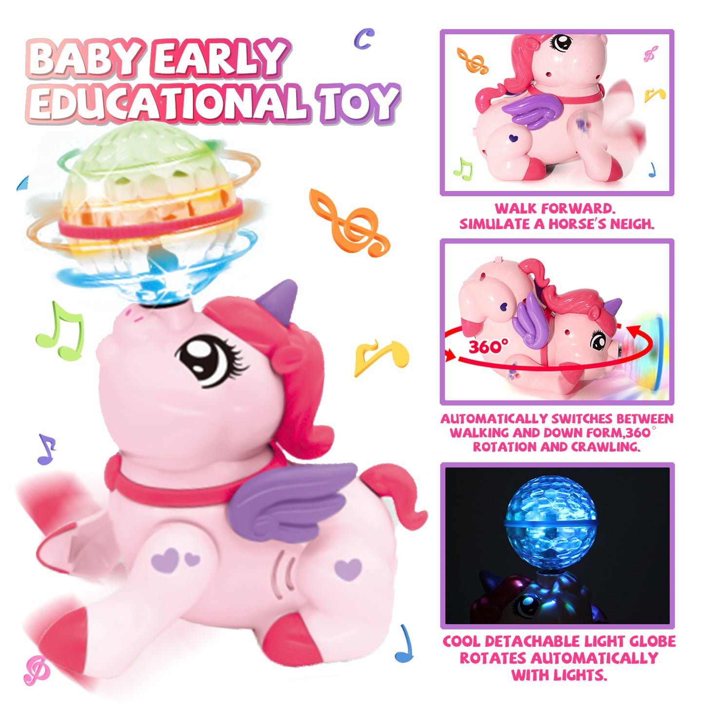 Baby Toys 6-12 Months, Light Up Music Baby Crawling Toys for 12-24 Months, Learning Toys for 1 Year Old Girls, Toy for Toddlers 1-3
