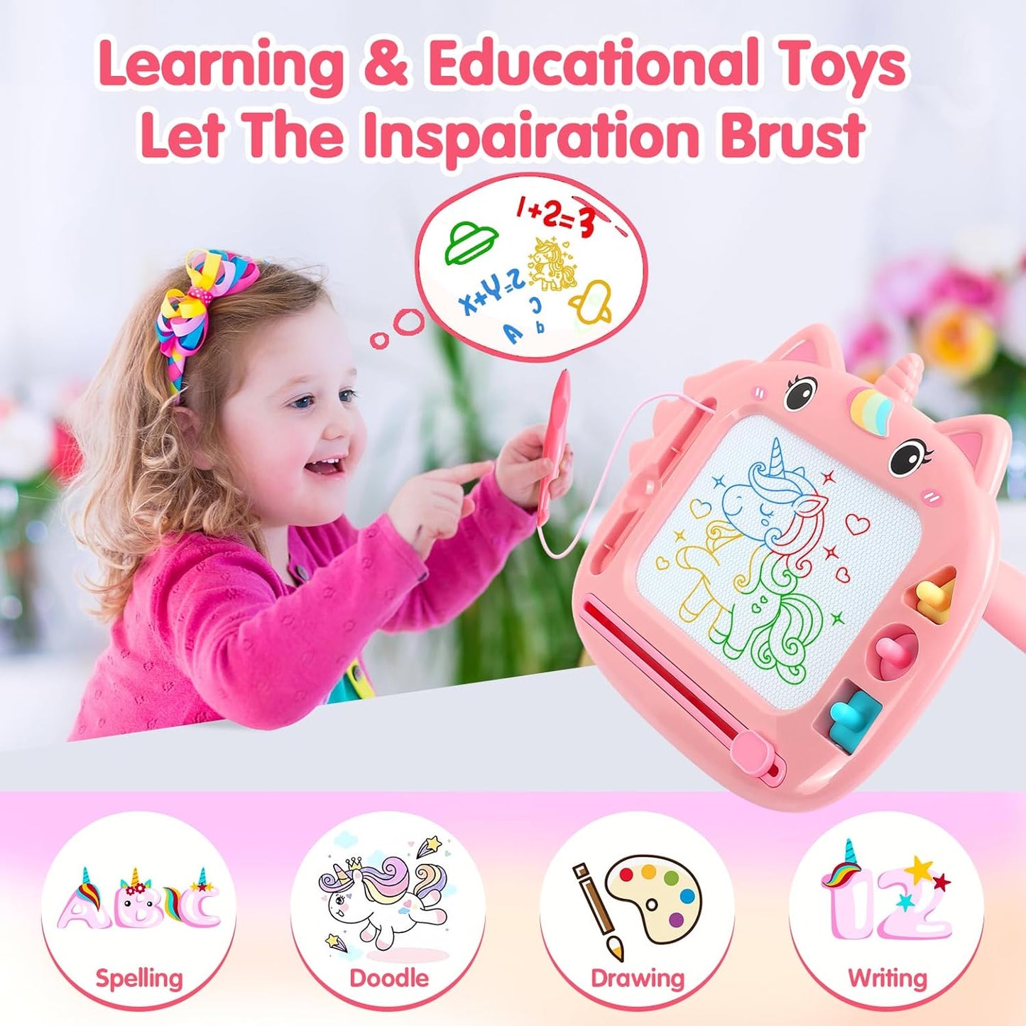 Doodle Drawing Board, Writing Board Toddler Toys Ages 2 3 4, Birthday Gifts for 2 3 4 5 6 Years Old Girls, Learning Toys for Girls 3-6 Years